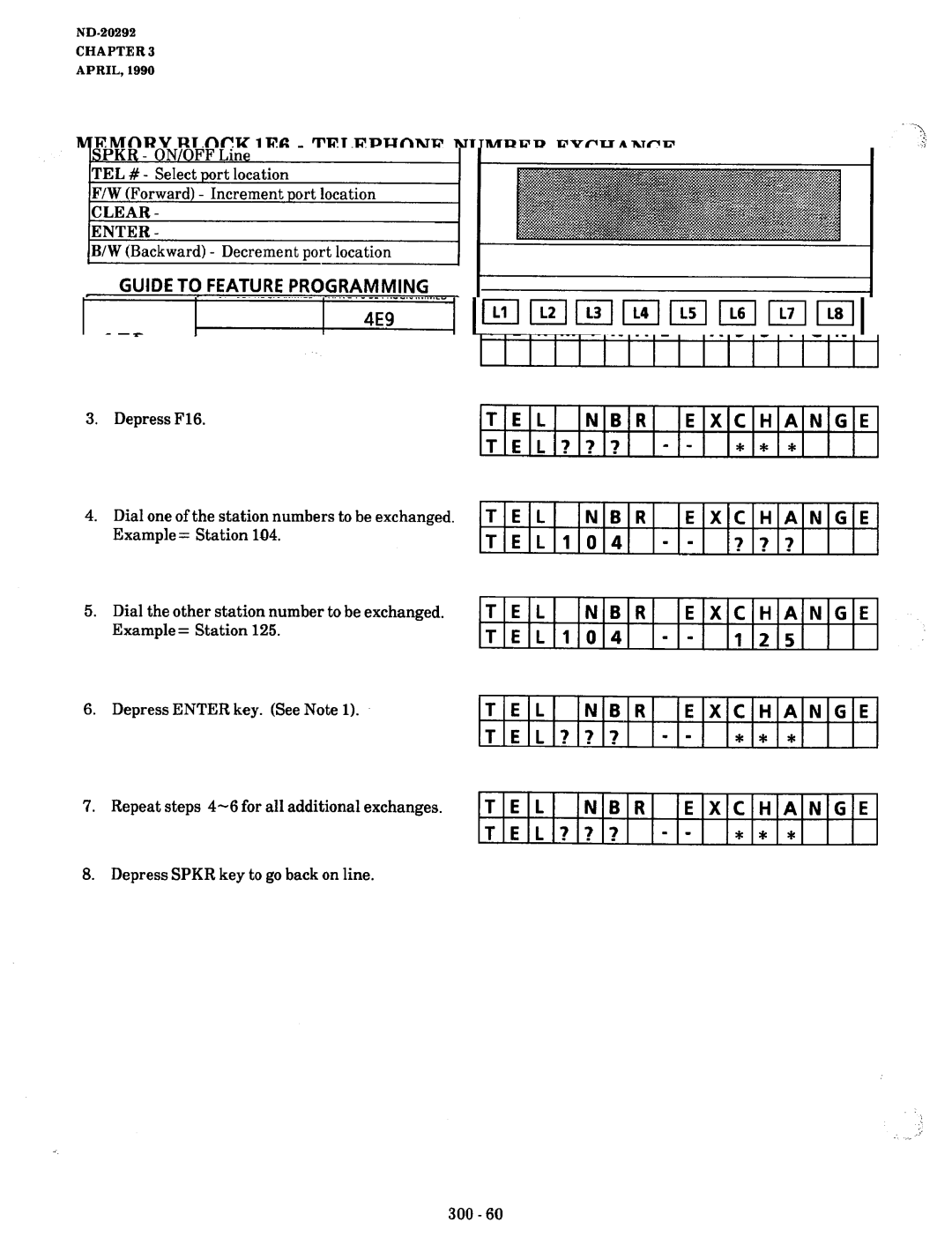 NEC nd-20292 manual Memory Block lE6 Telephone Number Exchange, OFF Line Program, TEL NBR Exchange, Tel??, Mope 