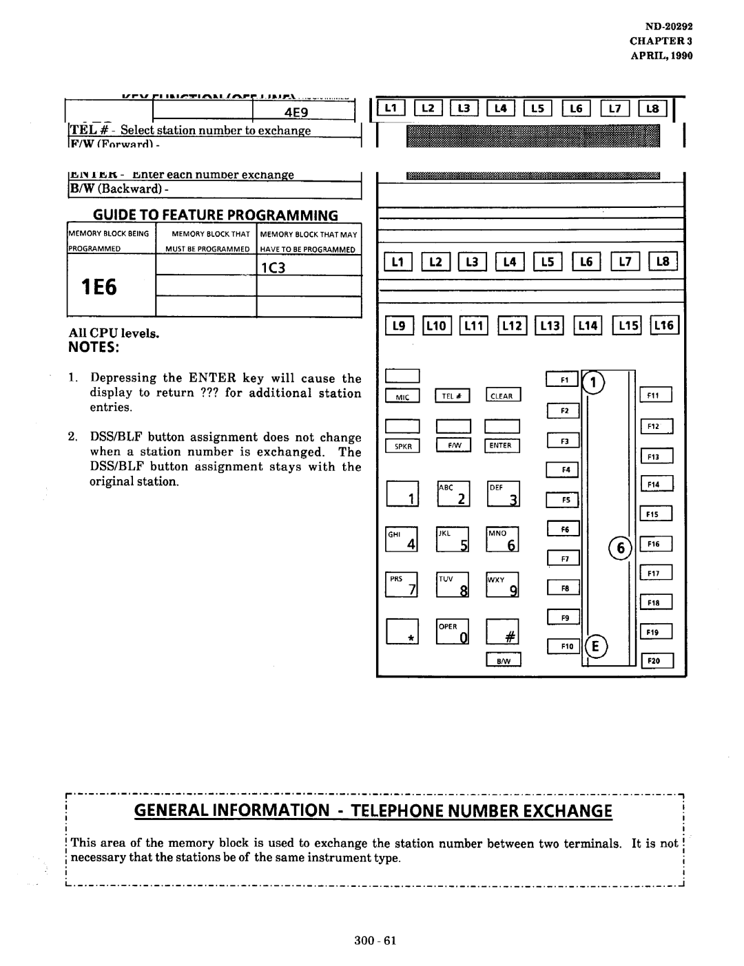 NEC nd-20292 manual LE6, General Information Telephone Number Exchange, LC3, Enter Enter each number exchange Backward 