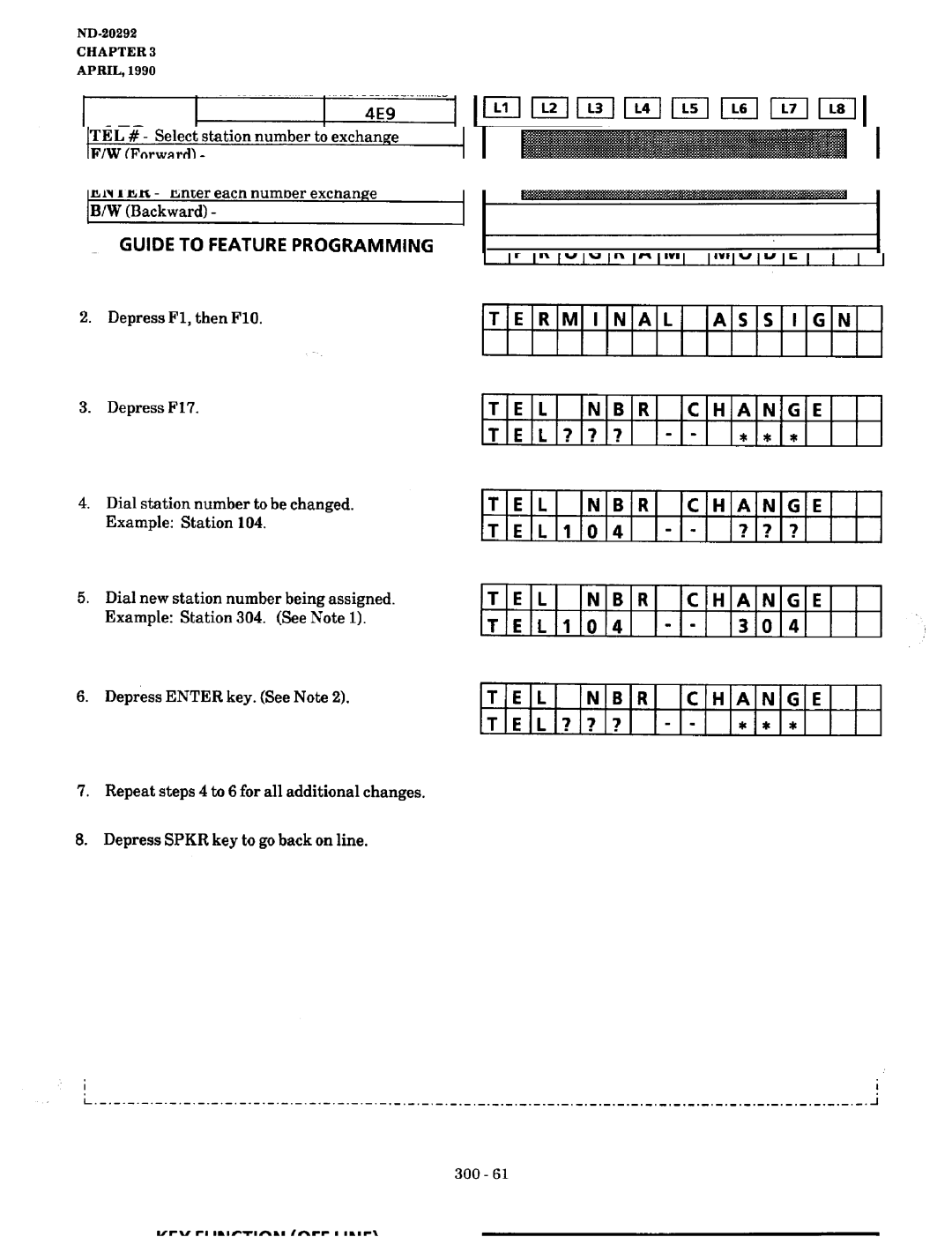 NEC nd-20292 manual Memory Block 1E7 Telephone, Number Change, Program Mode Terminal Assign TEL NBR Change 