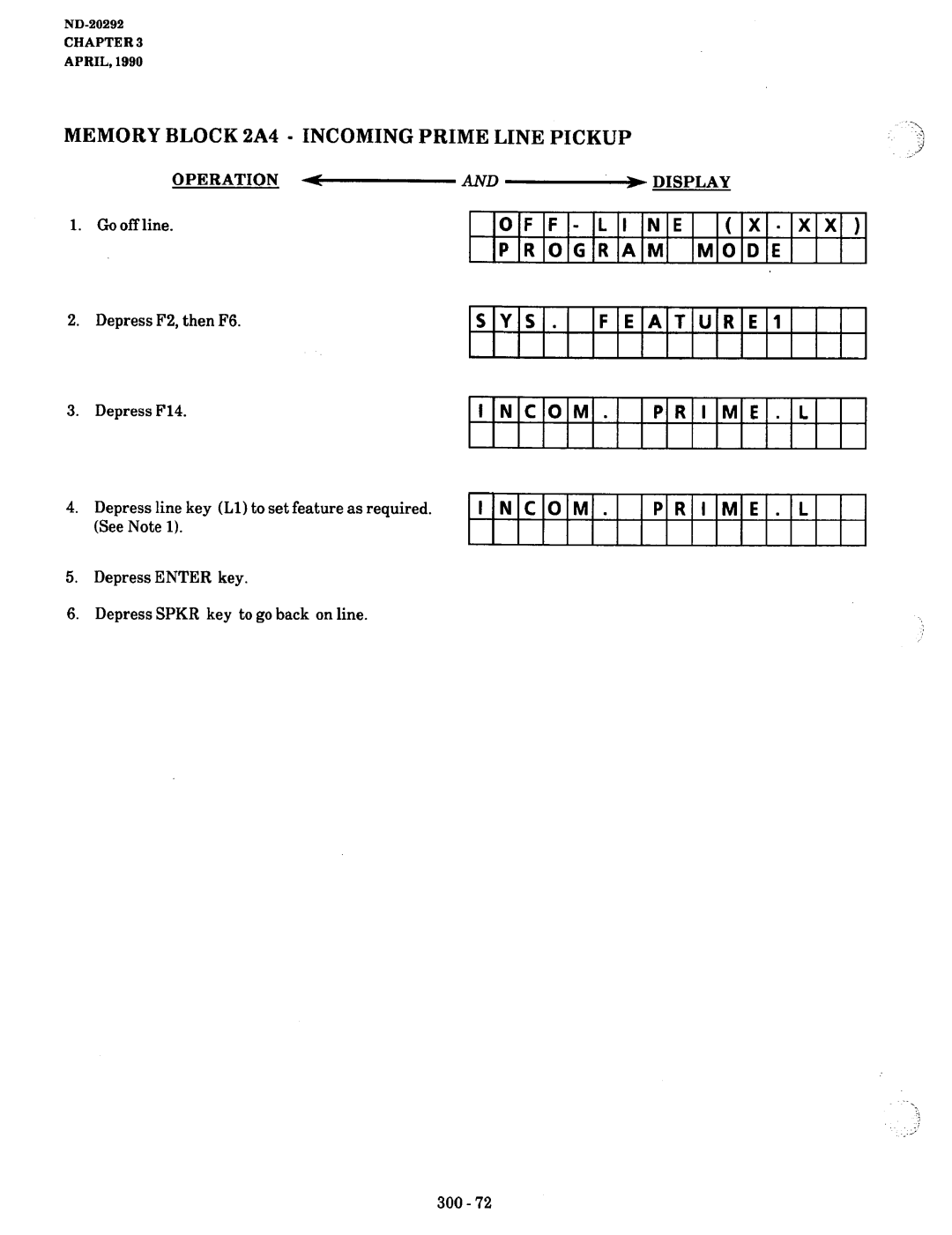 NEC nd-20292 manual Memory Block 2A4 Incoming Prime Line Pickup, Operation 1AND -WDISPLAY, PR1ME.L 