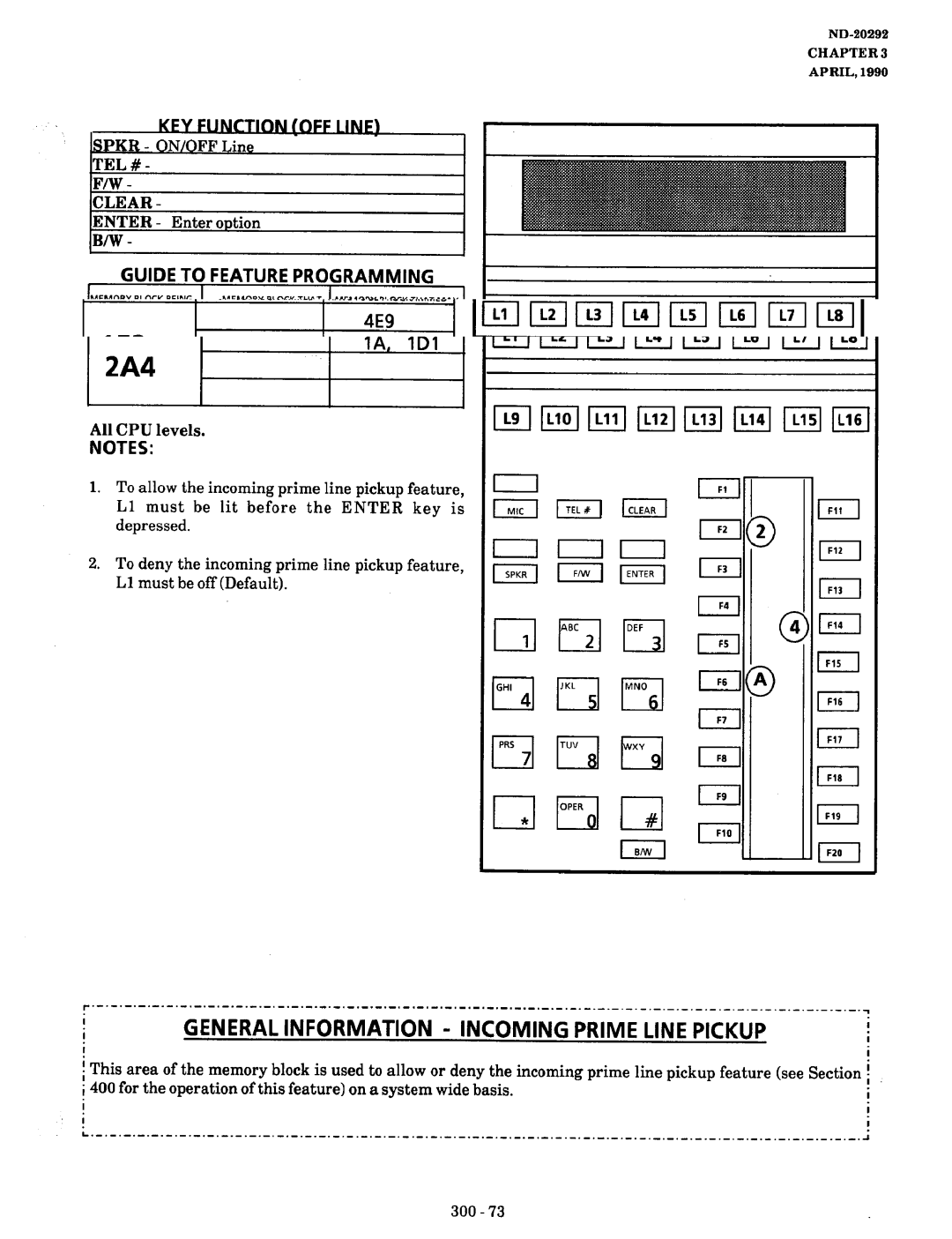 NEC nd-20292 manual General Information Incoming Prime Line Pickup, KFY Functuoff 