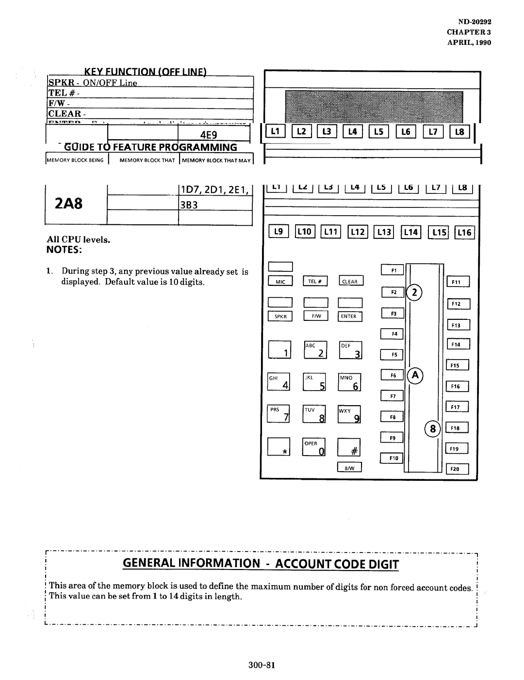 NEC nd-20292 manual Code Digit, General Information Account, LD7,2Dl 2E1 3B3 