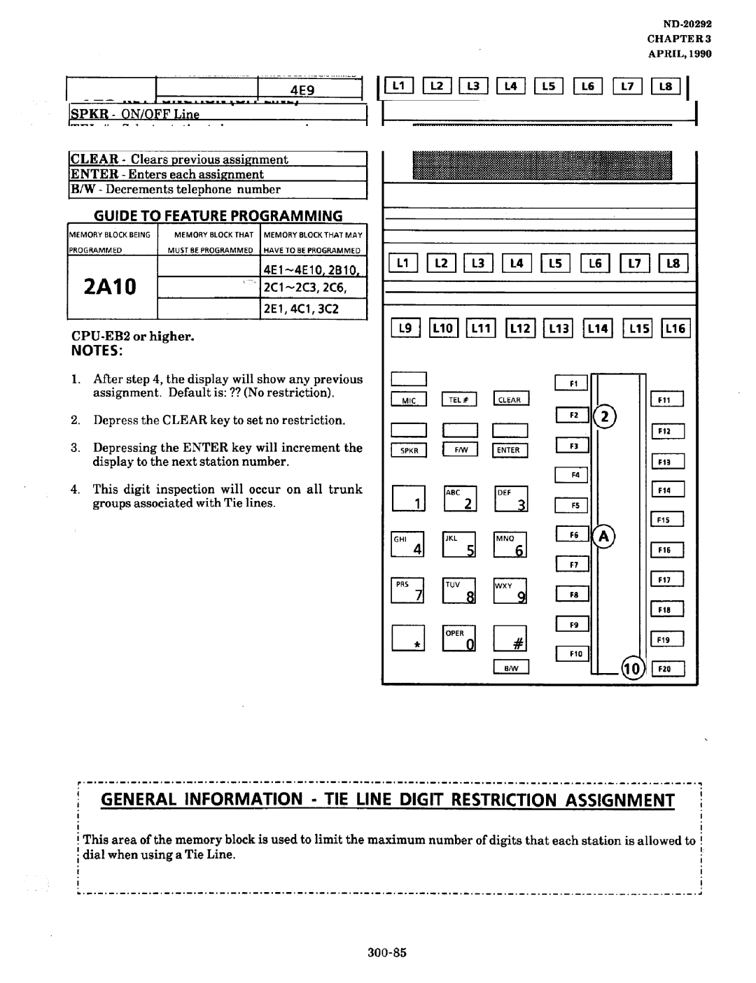 NEC nd-20292 manual General Information TIE Line Digit Restriction Assignment, KEY Function ..UFF 1INF, Using Tie Line 