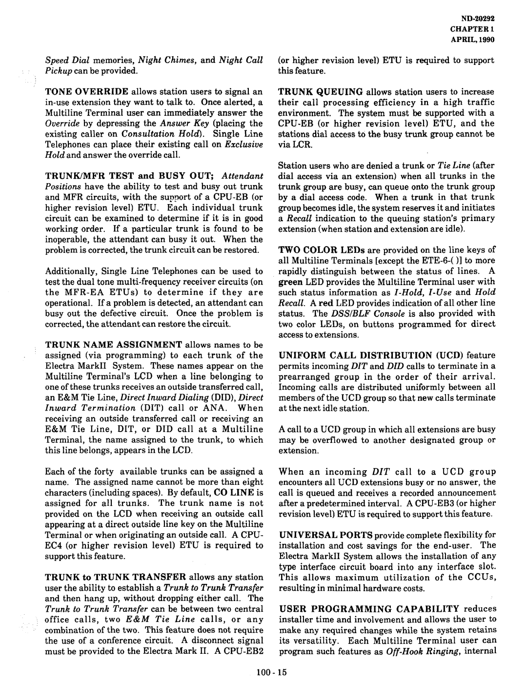 NEC nd-20292 manual TRUNK/MFR Test and Busy OUT Attendant 