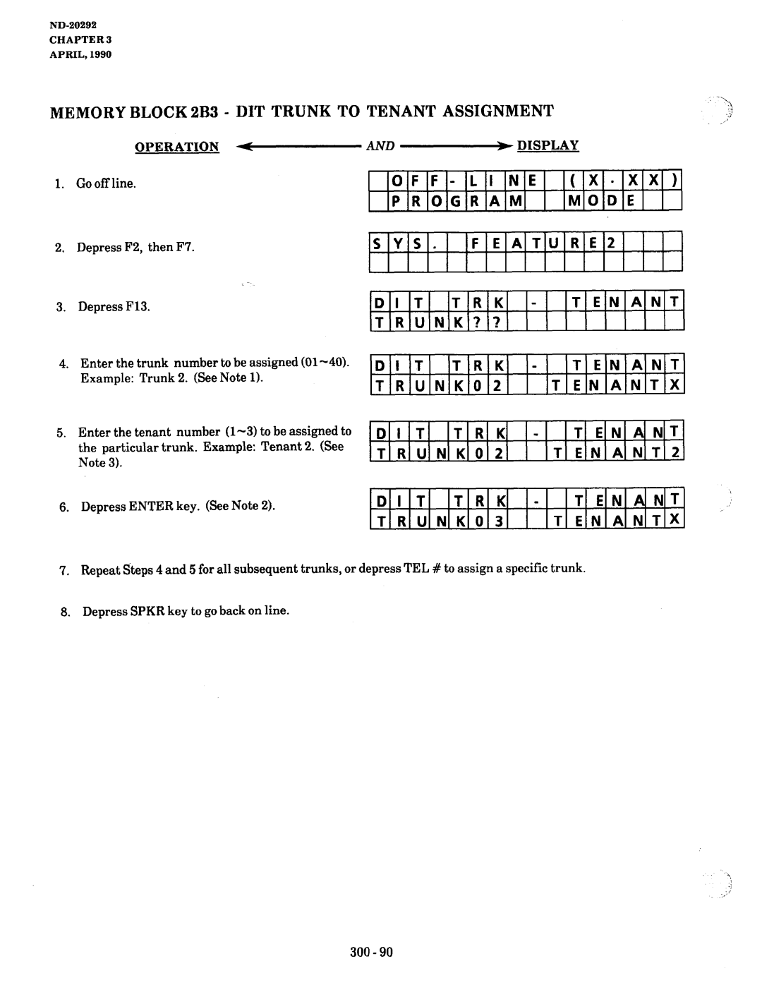 NEC nd-20292 manual Memory BLOCK2B3 DIT Trunk to Tenant Assignment, ‘1 ,’, Line Program Mode FEATURE2 