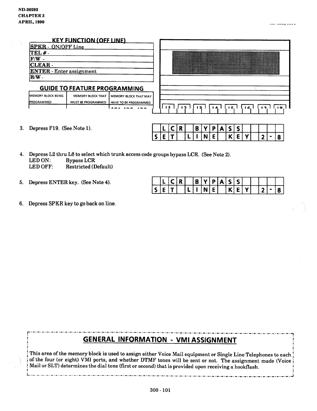 NEC nd-20292 manual Memory Block 2B9 LCR Bypass Assignment, LCR Bypass Line KEY, Lcr Led Off 