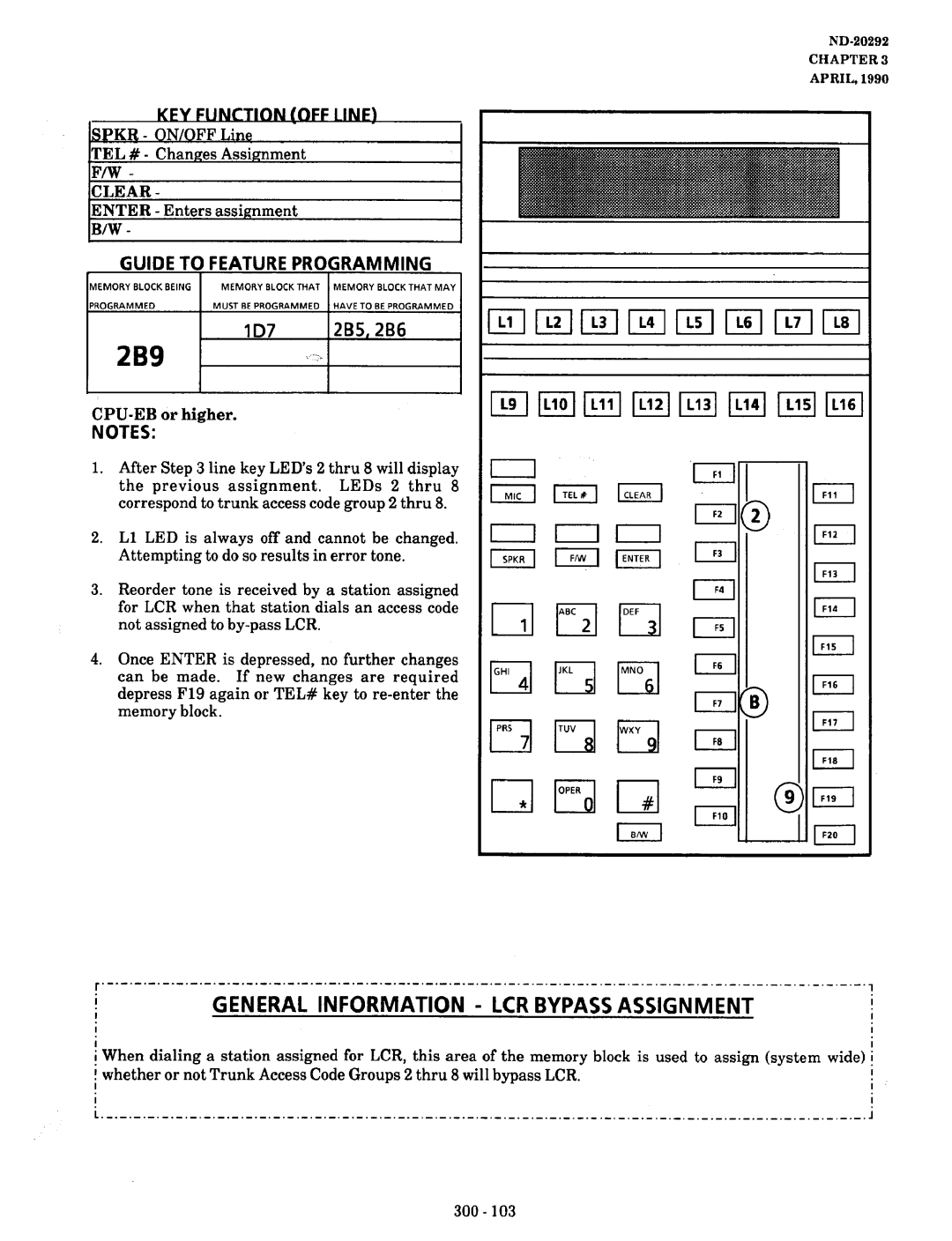 NEC nd-20292 manual 2B9, General Information LCR Bypass Assignment, LD7 2B5,286, Kfy F-Off, Clear 