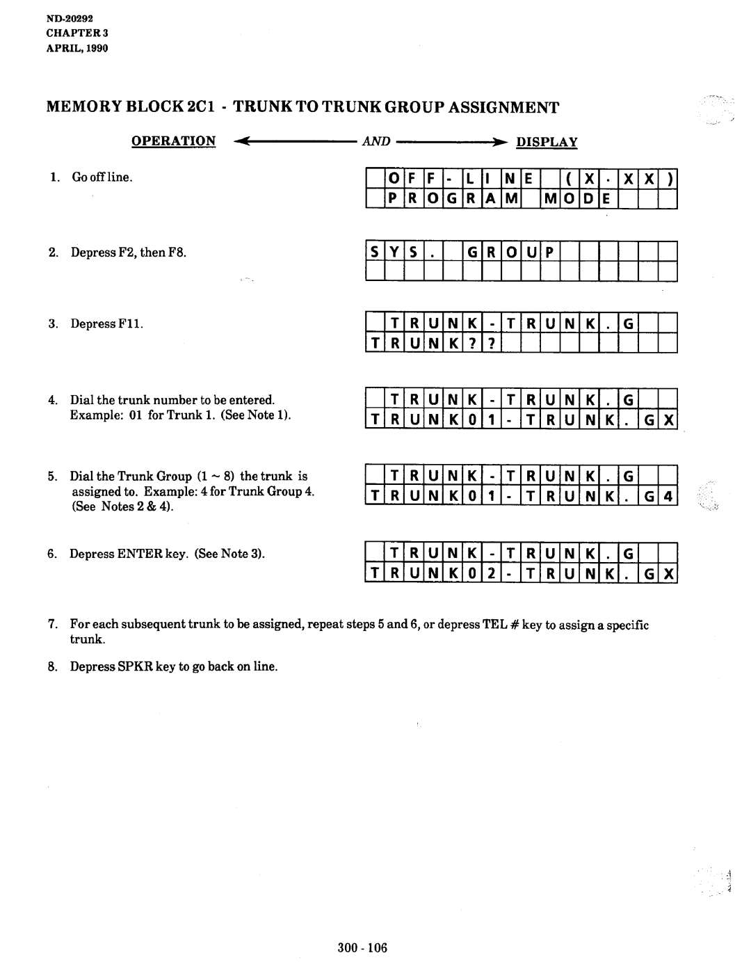 NEC nd-20292 manual Display Line Program Mode SYS Group Trunk TRUNK.G TRUNK??, Trunk TRUNK.G U N K 