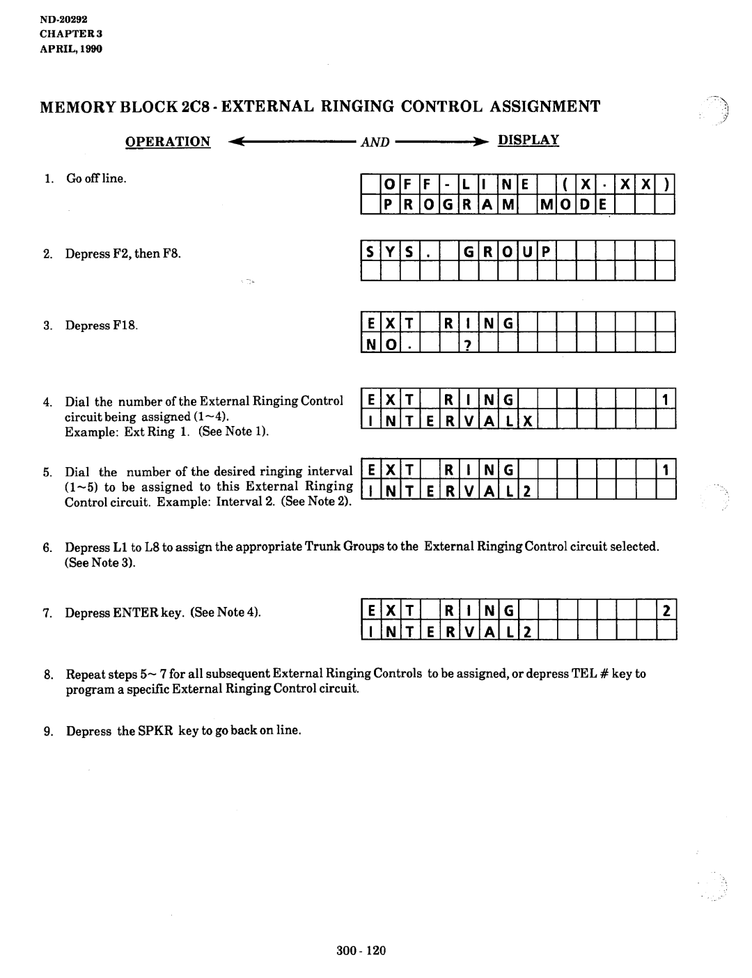 NEC nd-20292 manual Memory Block 2C8 External Ringing, F -LINE Program Mode, EXT INTERVAL2, Control 