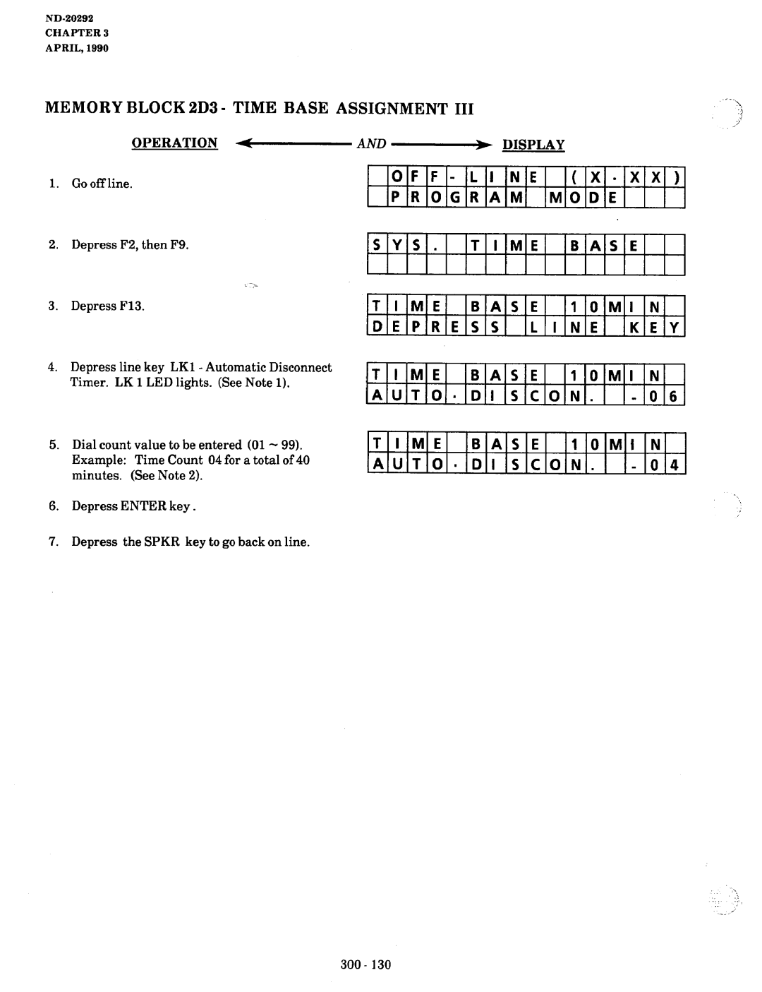 NEC nd-20292 manual Memory Block 2D3 Time Base Assignment, Line Program Mode Base, OMI Depress KEY, Auto Scon 