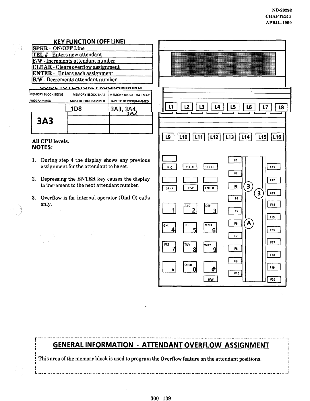 NEC nd-20292 manual General Information Attendant Overflow Assignment, Display Shows any previous Assignment, To be set 