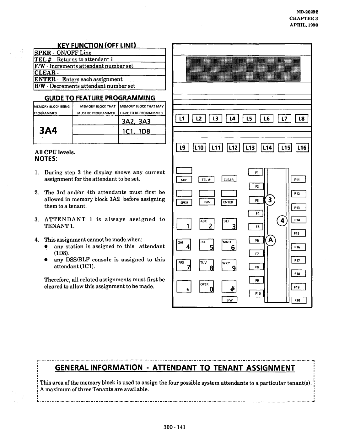 NEC nd-20292 manual Generalinformation AlTENDANT to Tenant Assignment 