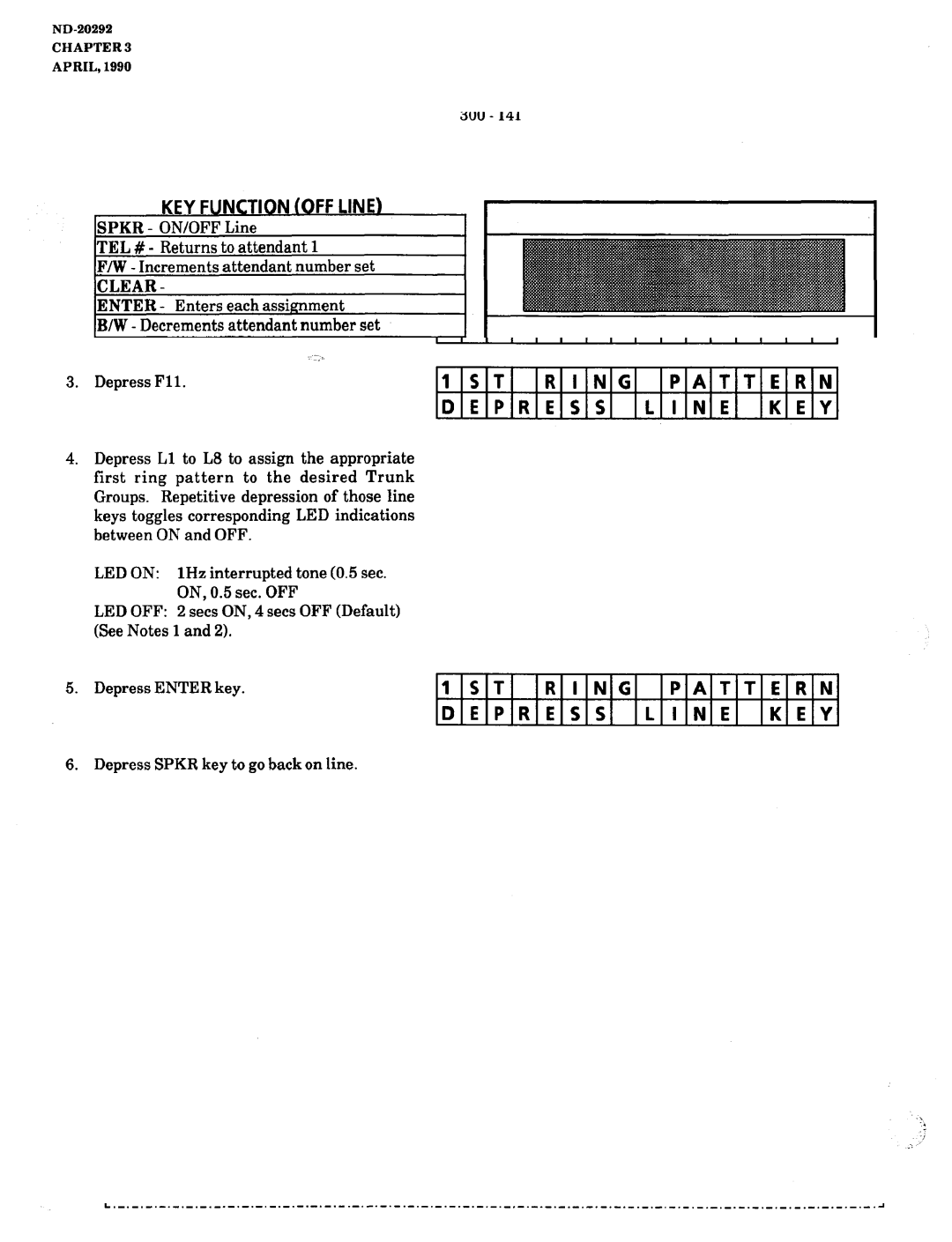 NEC nd-20292 Memory Block 3Bl- First Ring Pattern Assignment, Sysz FEATURE1, Pattern Depress Line, 300-142, F3, then F7 