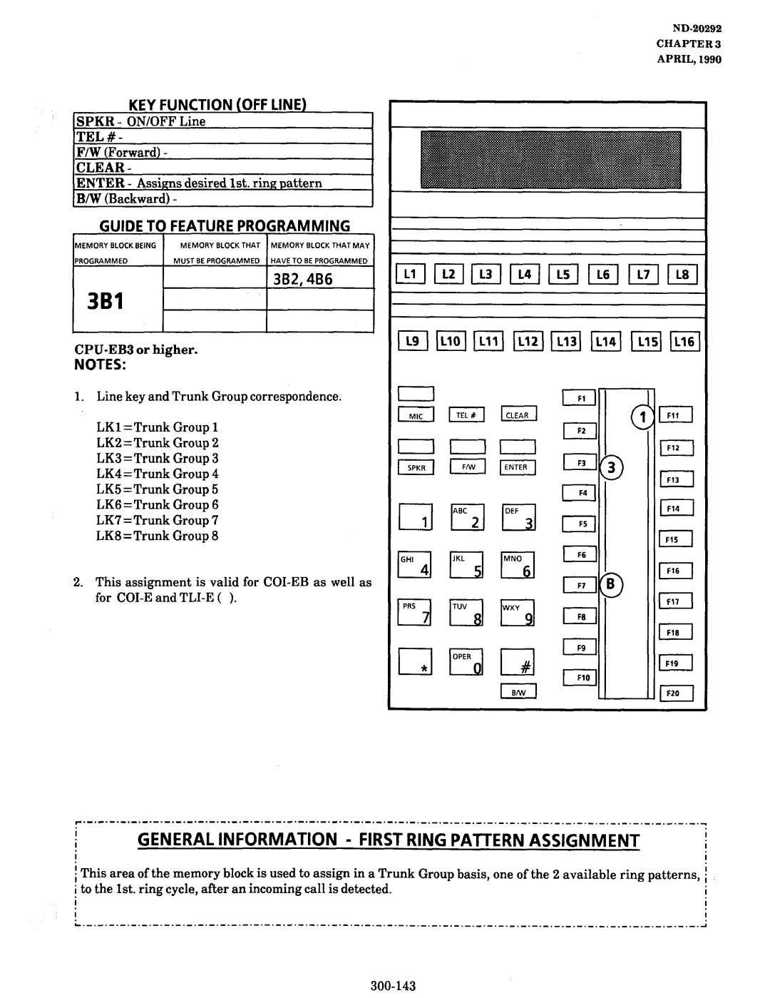 NEC nd-20292 manual 3Bl, General Information First Ring PAlTERN Assignment, 3B2,4B6, Spkr ON/OFF Line TEL# Forward 