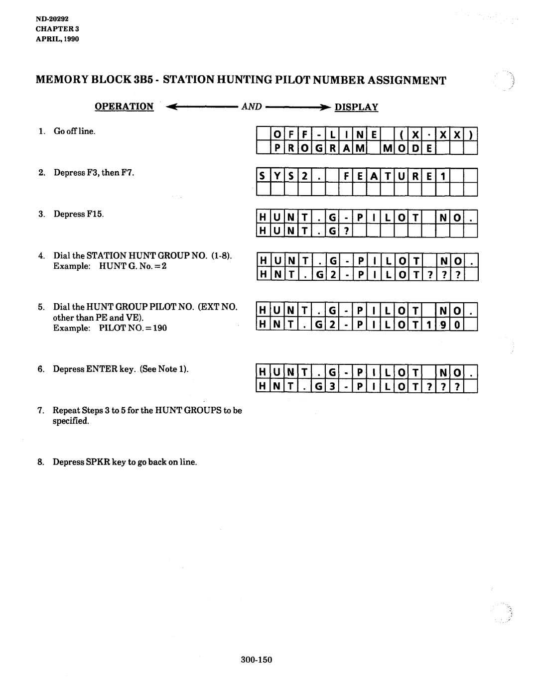 NEC nd-20292 manual Memory Block 3B5 Station Hunting Pilot Number Assignment, OFF Line Program Mood E Sysz, Hnt.Gz 