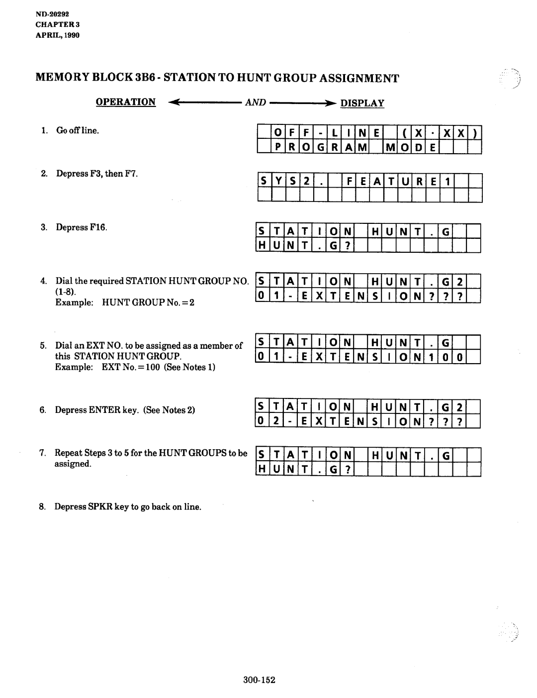 NEC nd-20292 manual Memory Block 3B6 Station to Hunt Group Assignment, EXTENSION100, Tat, EXTENSION??? HUNT.G Hunt 