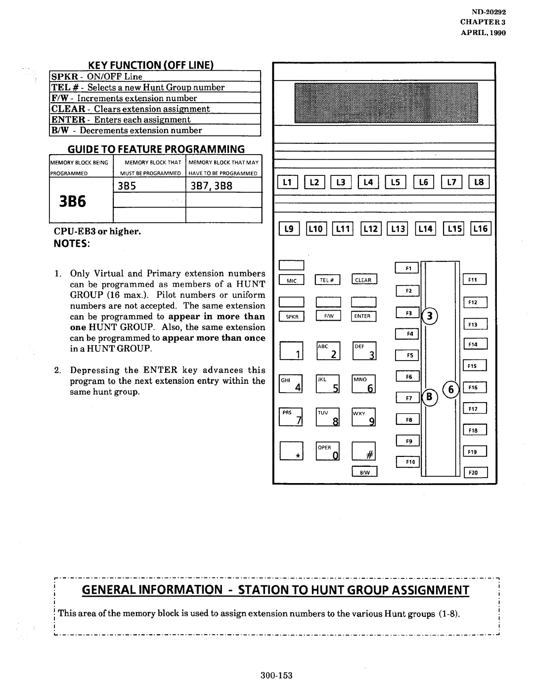 NEC nd-20292 manual 3B6, General Information Station to Hunt Group Assignment, 3B5 3B7,3B8 