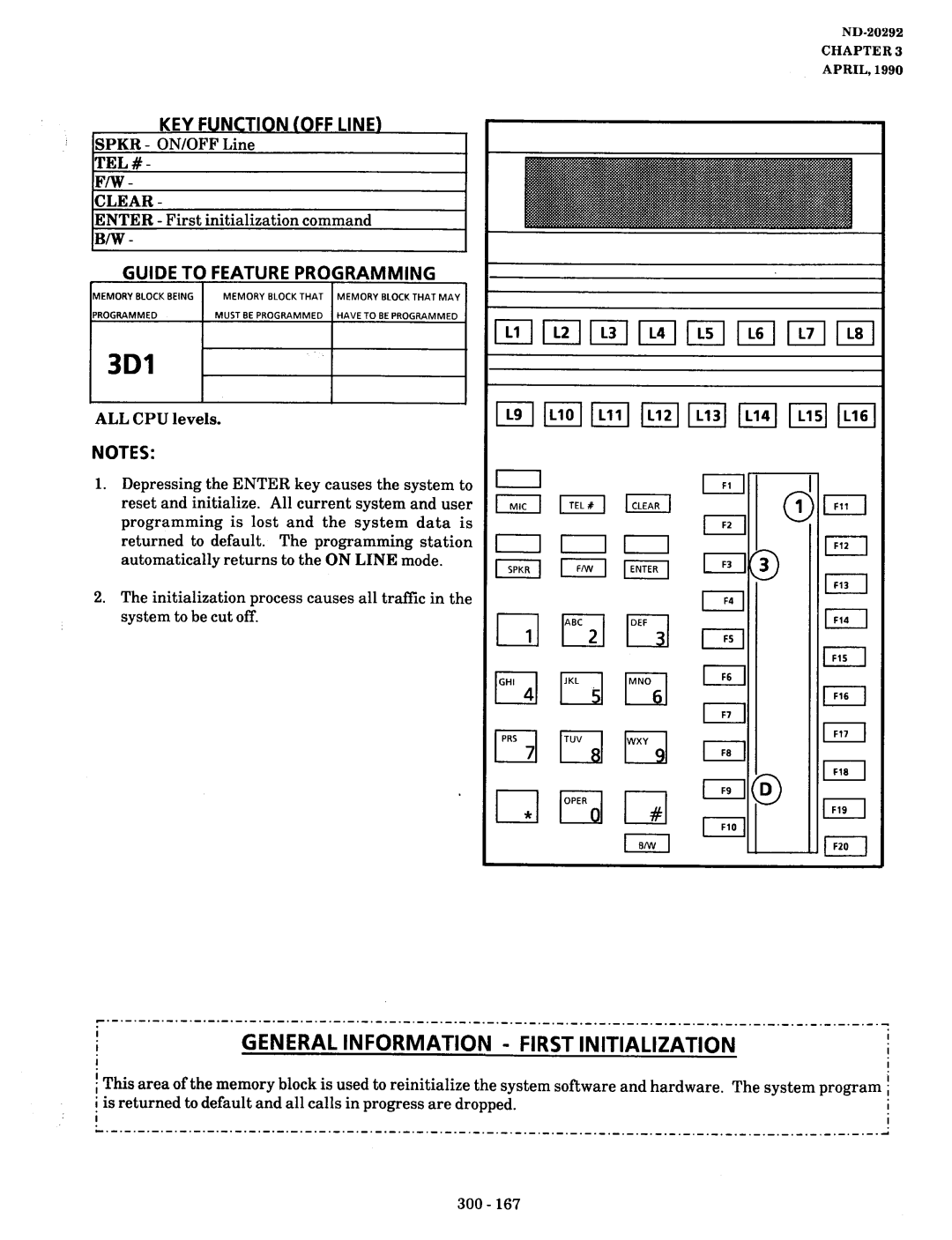 NEC nd-20292 manual 3Dl, General Information First Initialization, Enter First initialization command, Dropped 