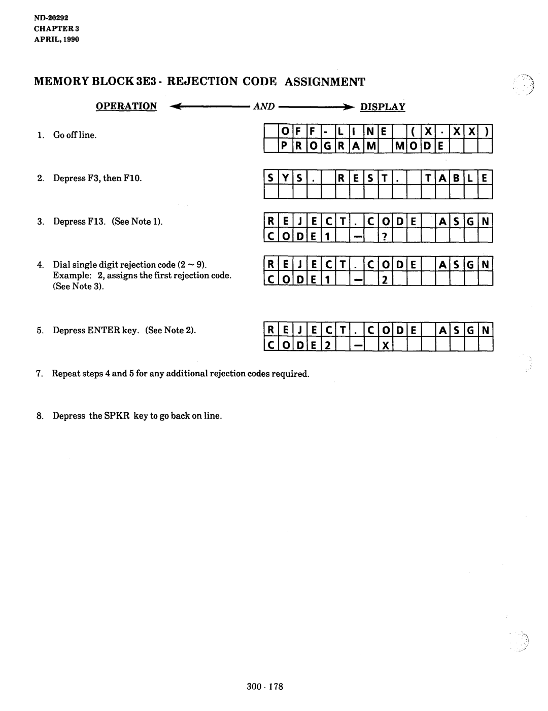 NEC nd-20292 manual Memory Block 3E3 Rejection, ‘Asgn, CODE1, CODE2 