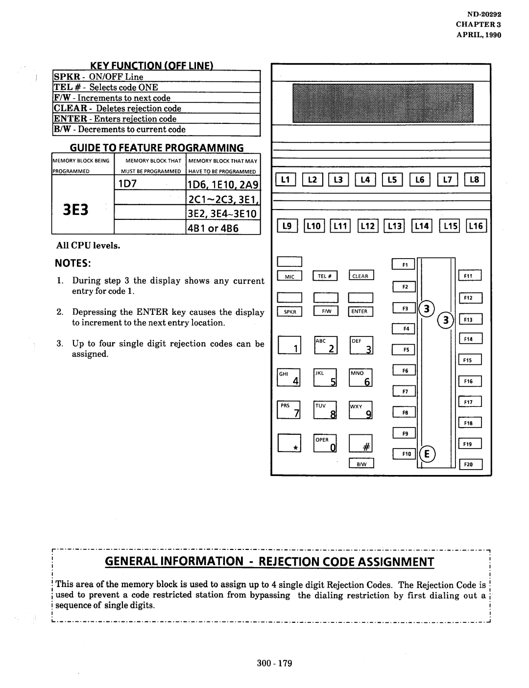 NEC nd-20292 manual 3E3, General Information Rejection Code Assignment, LD7 LD6,1ElO,ZA9, 2Cl-2C3,3El 3E2,3E4-3ElO 4Blor4B6 