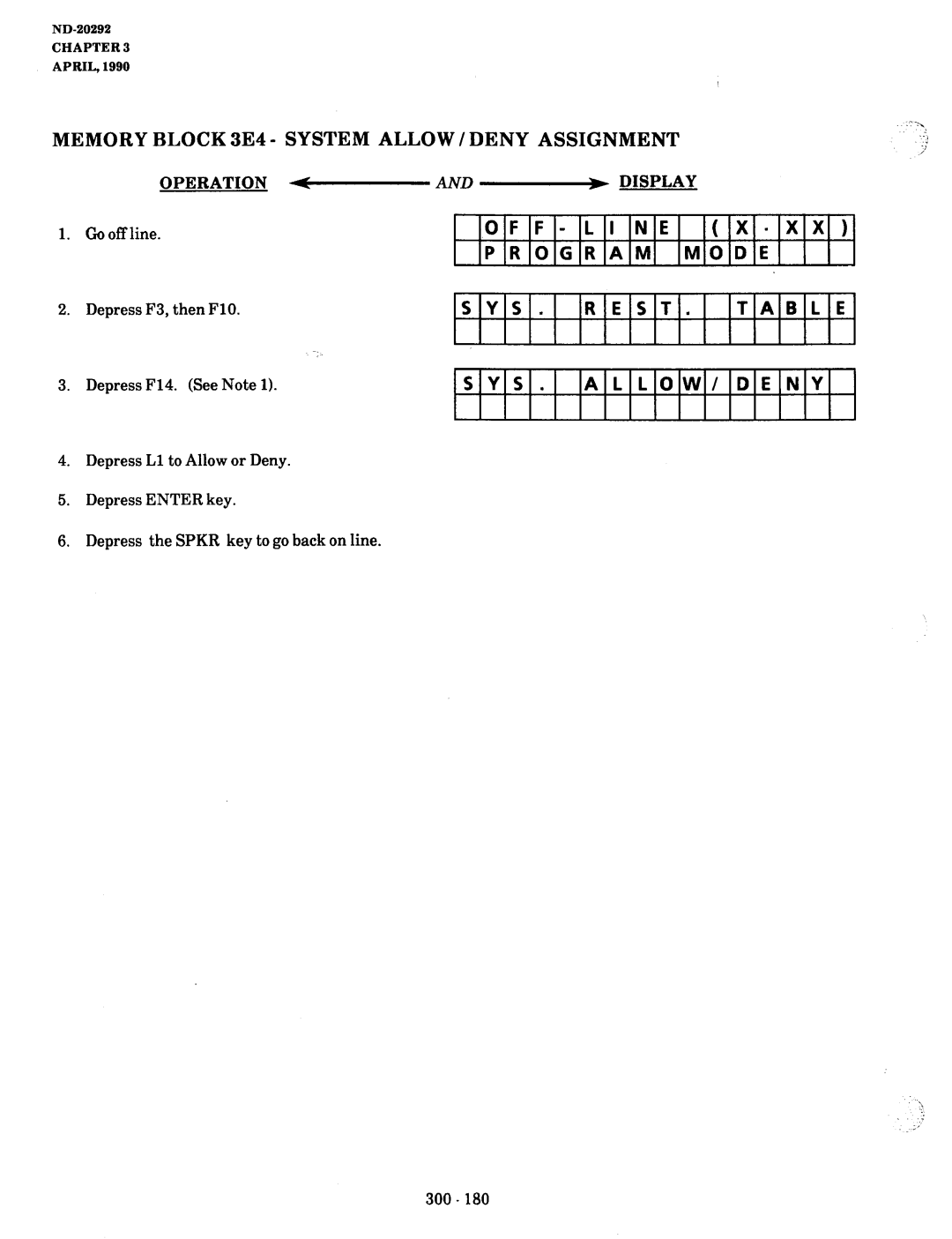 NEC nd-20292 manual Memory Block 3E4 System ALLOW/DENY Assignment, Line Program Mode SYS Rest AL LOW DE NY 