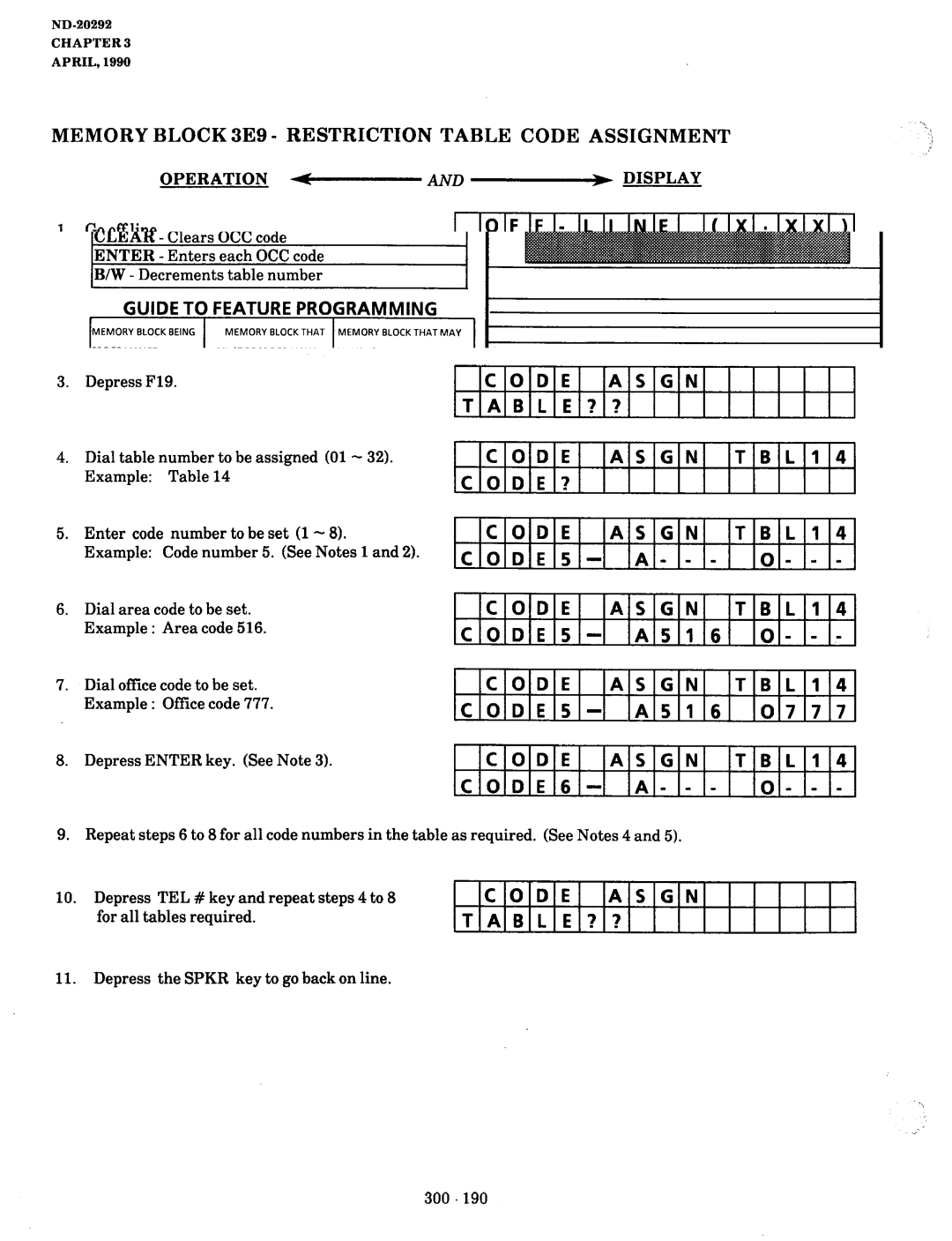 NEC nd-20292 Memory Block 3E9 Restriction Table Code Assignment, A516, Code Asgn TBL14 CODE5, 07 7, Code Asgn TBL14 ~CODE6 