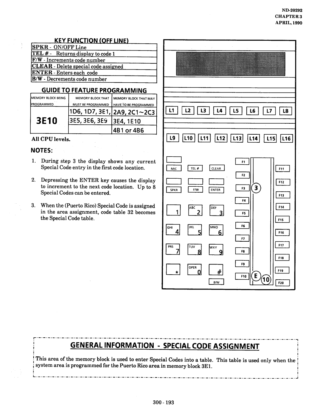 NEC nd-20292 manual General Information Special Code Assignment 