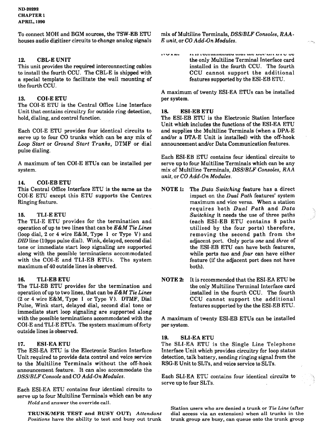 NEC nd-20292 manual CBL-E Unit, Coi-E Etu, Coi-Eb Etu, Tli-E Etu, Tli-Eb Etu, Esi-Ea Etu, Esi-Eb Etu, Sli-Ea Etu 