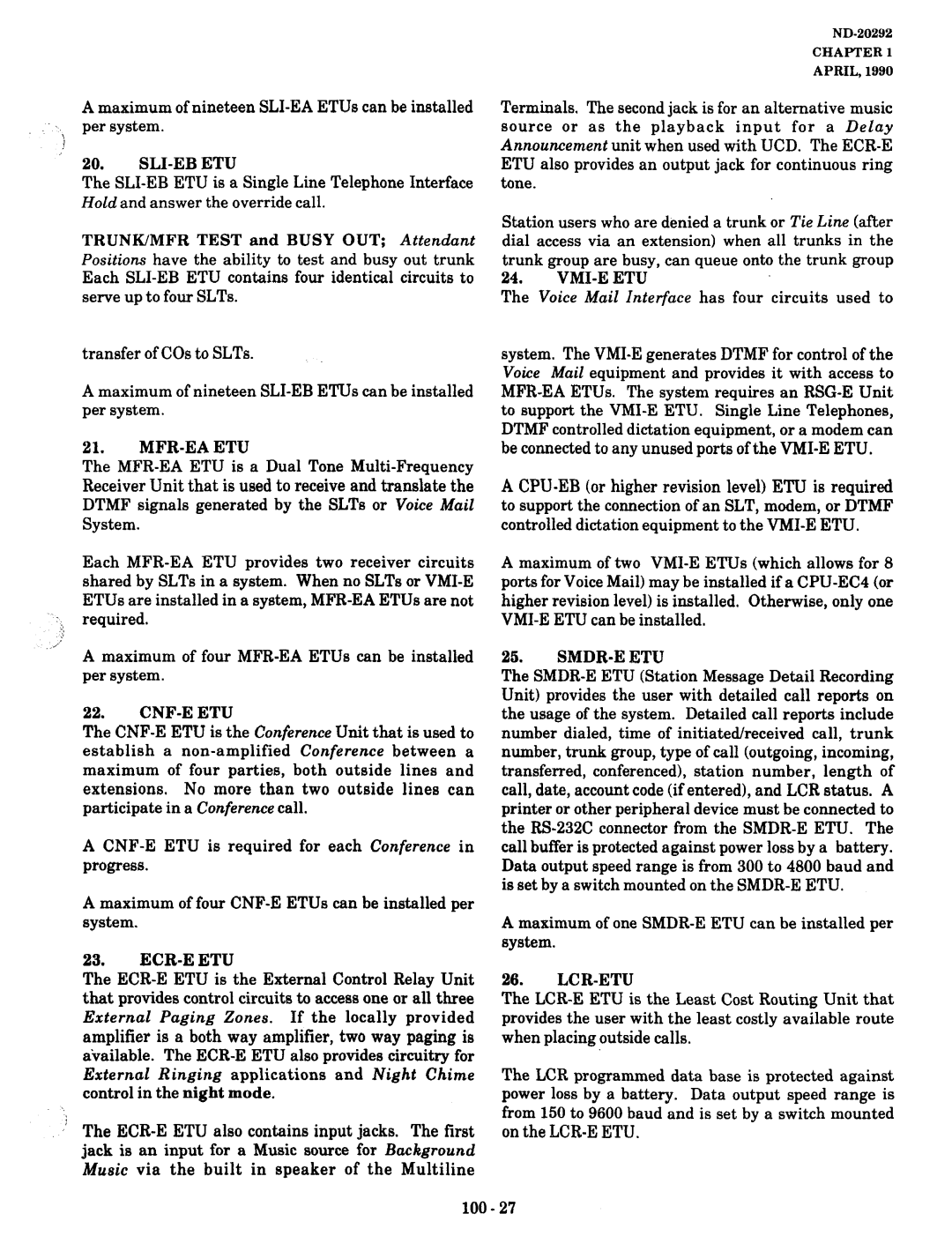 NEC nd-20292 manual Sli-Eb Etu, Mfr-Ea Etu, Cnf-E Etu, Ecr-E Etu, Vmi-E Etu, Lcr-Etu 