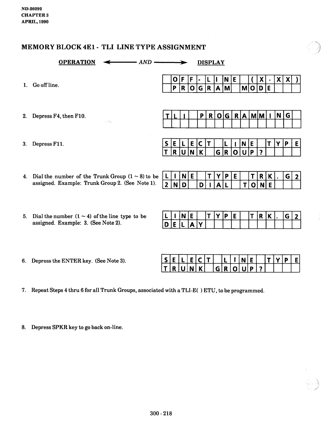 NEC nd-20292 manual Select, TYP Trunk GROUP?, Type TRK, Dial Tone INE TYPETRK.GZ Delay 