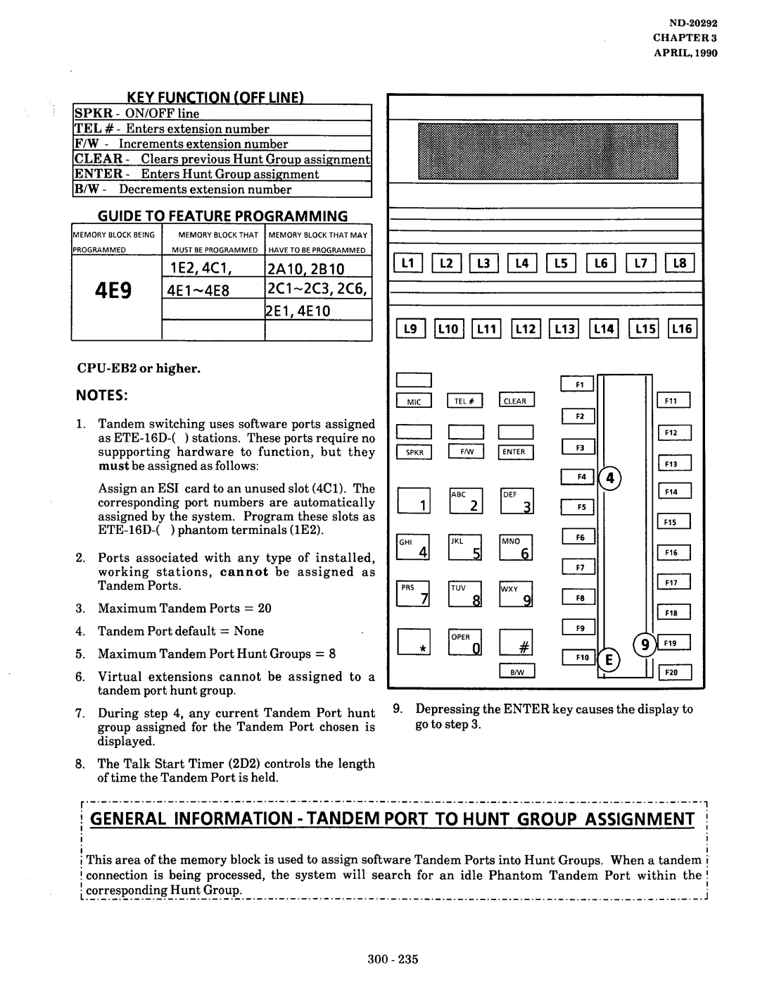 NEC nd-20292 manual 4E9, General Information -TANDEM Port to Hunt Group Assignment 