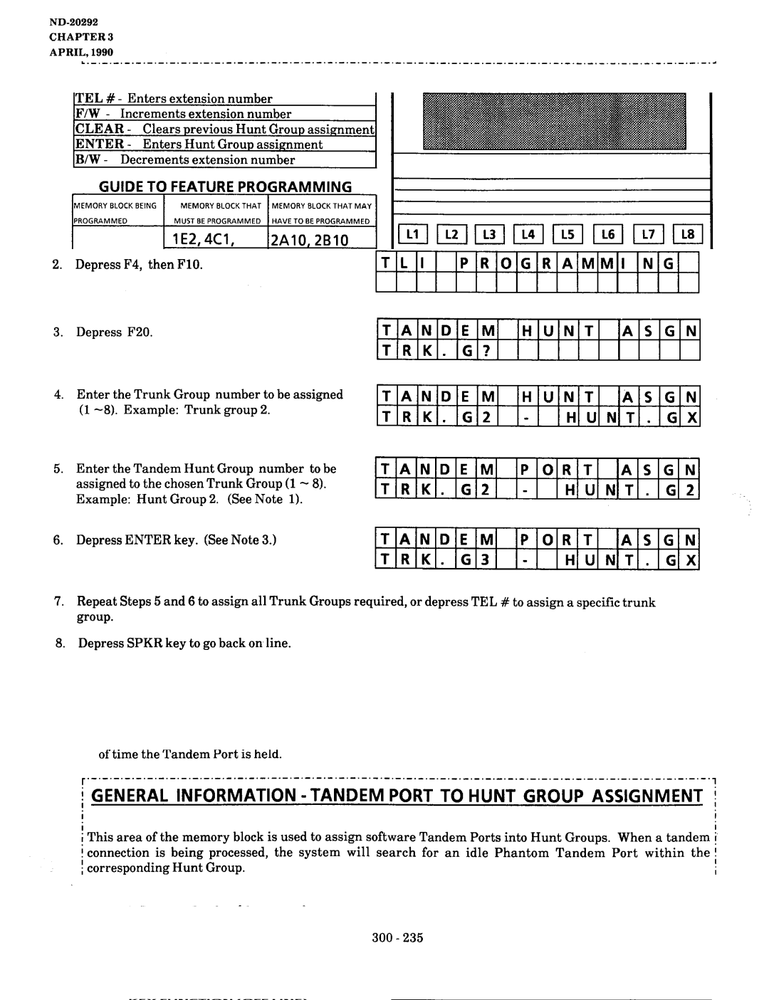 NEC nd-20292 manual Line Program Mode Programmi Tandem Hunt Asgn, Hunt Tandem Port Asgn TRK 