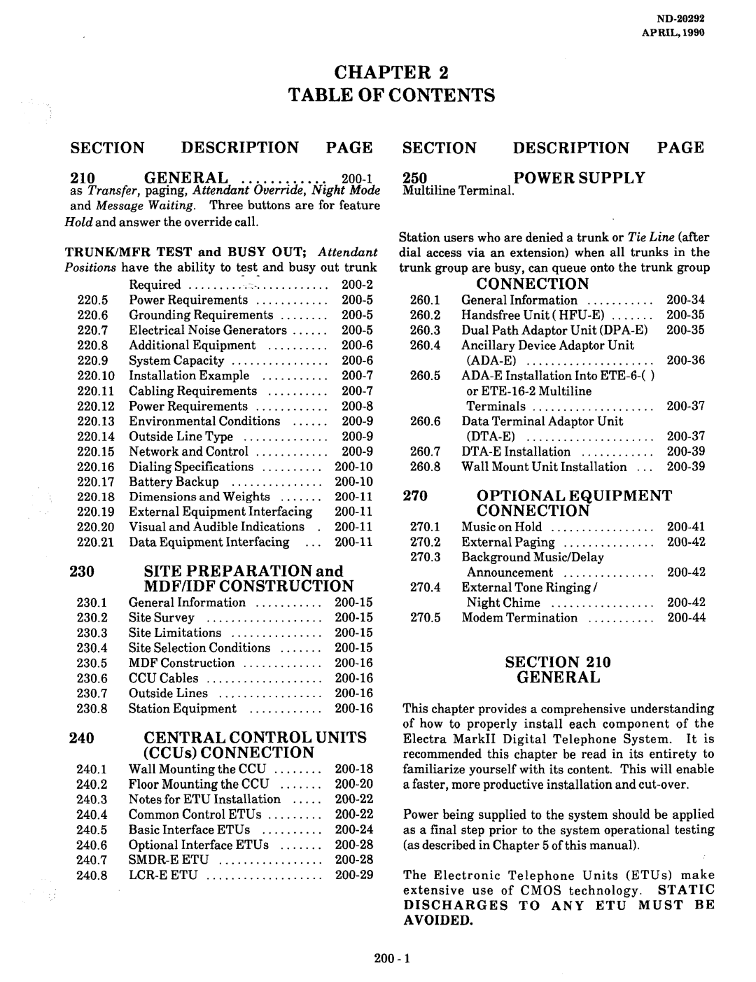 NEC nd-20292 manual Chapter Table of Contents 