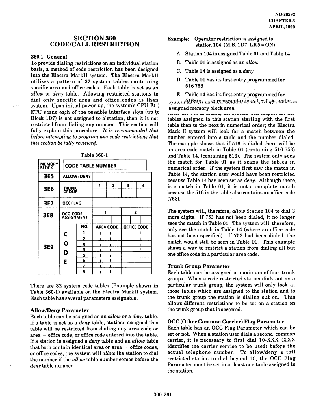 NEC nd-20292 manual Section CODE/CALL Restriction, 3E8, 3E9 