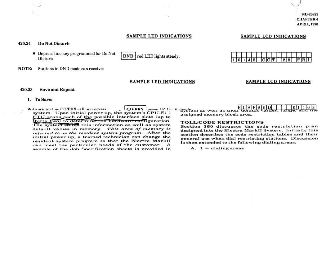 NEC nd-20292 manual 111111111111111, Depress line key programmed for Do Not Red LED lights steady 