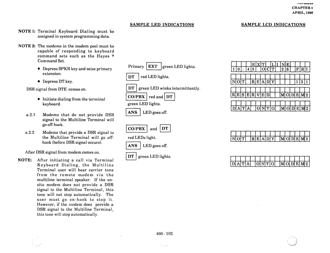 NEC nd-20292 manual Sample LCD Indications EIX, OCT FRI RIE Rieserved, MODEM/2 