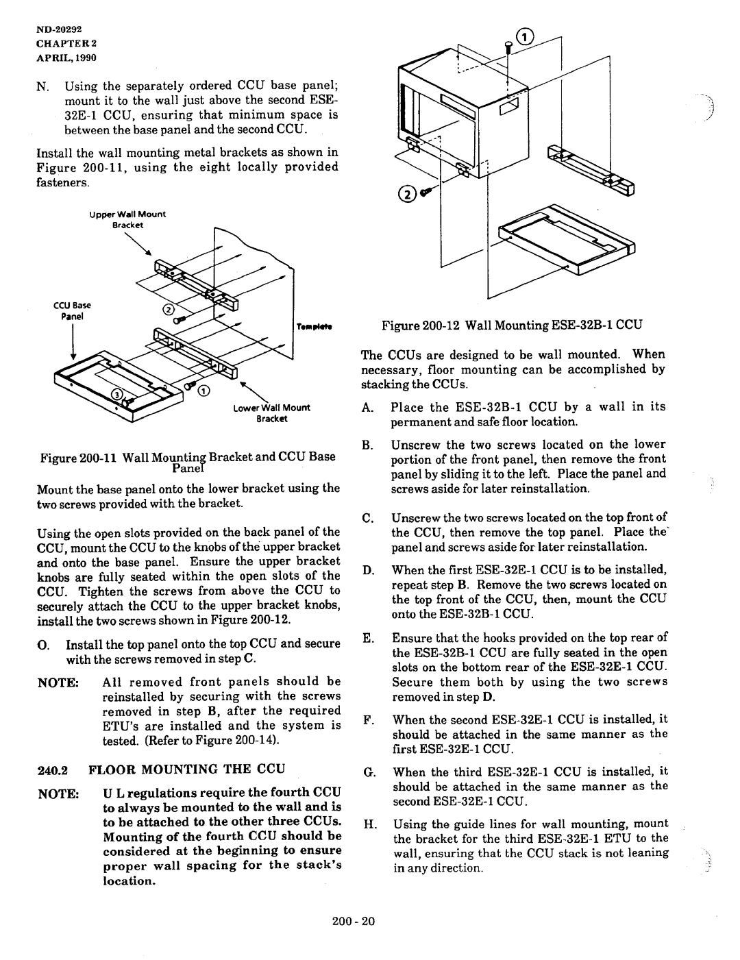 NEC nd-20292 manual Floor Mounting the CCU, Ccu 