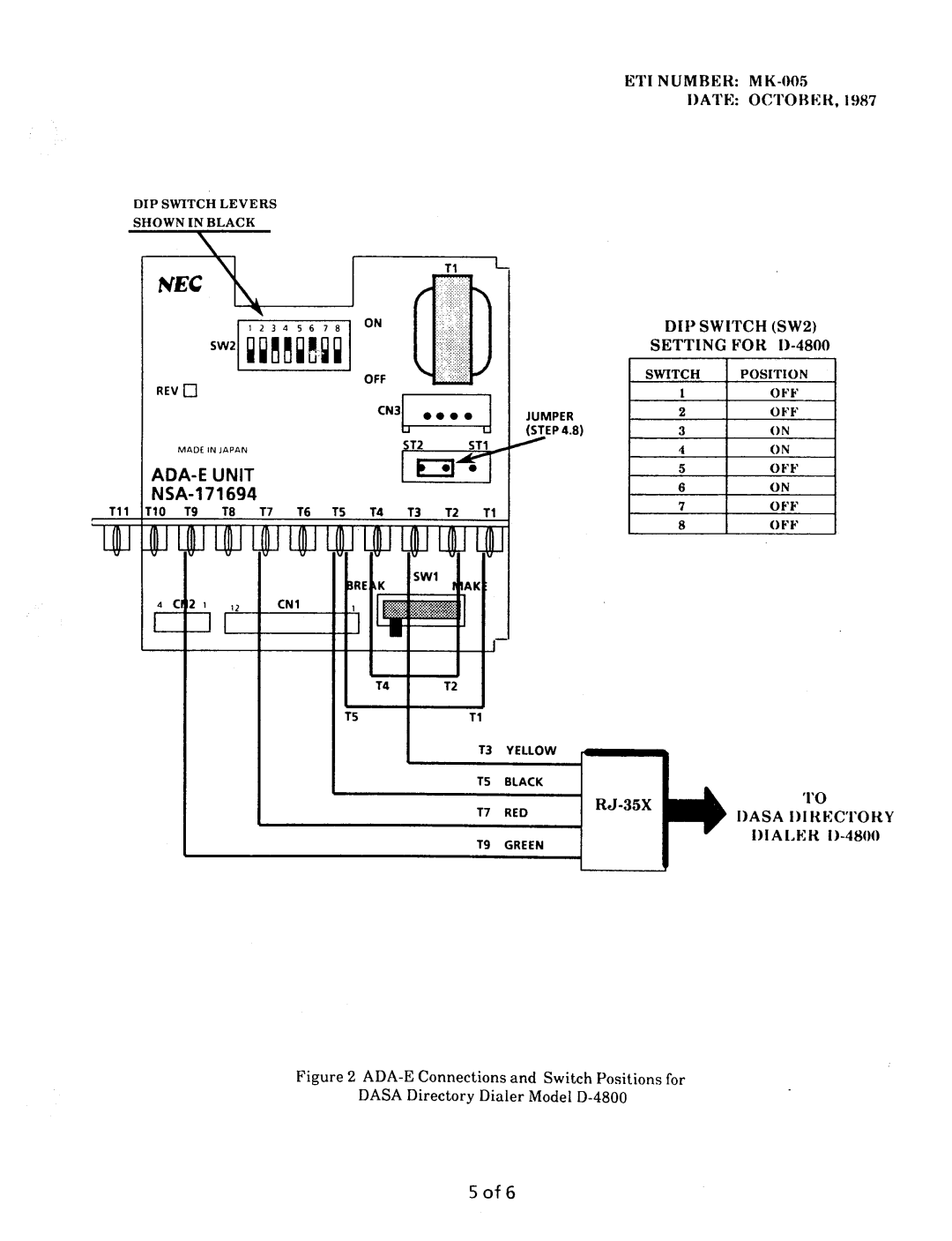 NEC nd-20292 manual Dipswitch 