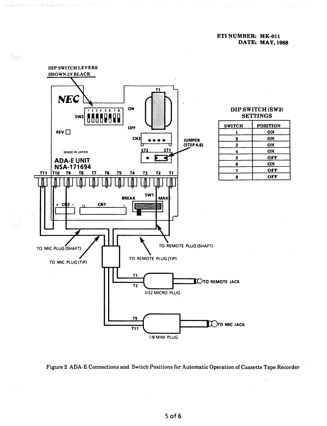 NEC nd-20292 manual DIP Switch SW2 