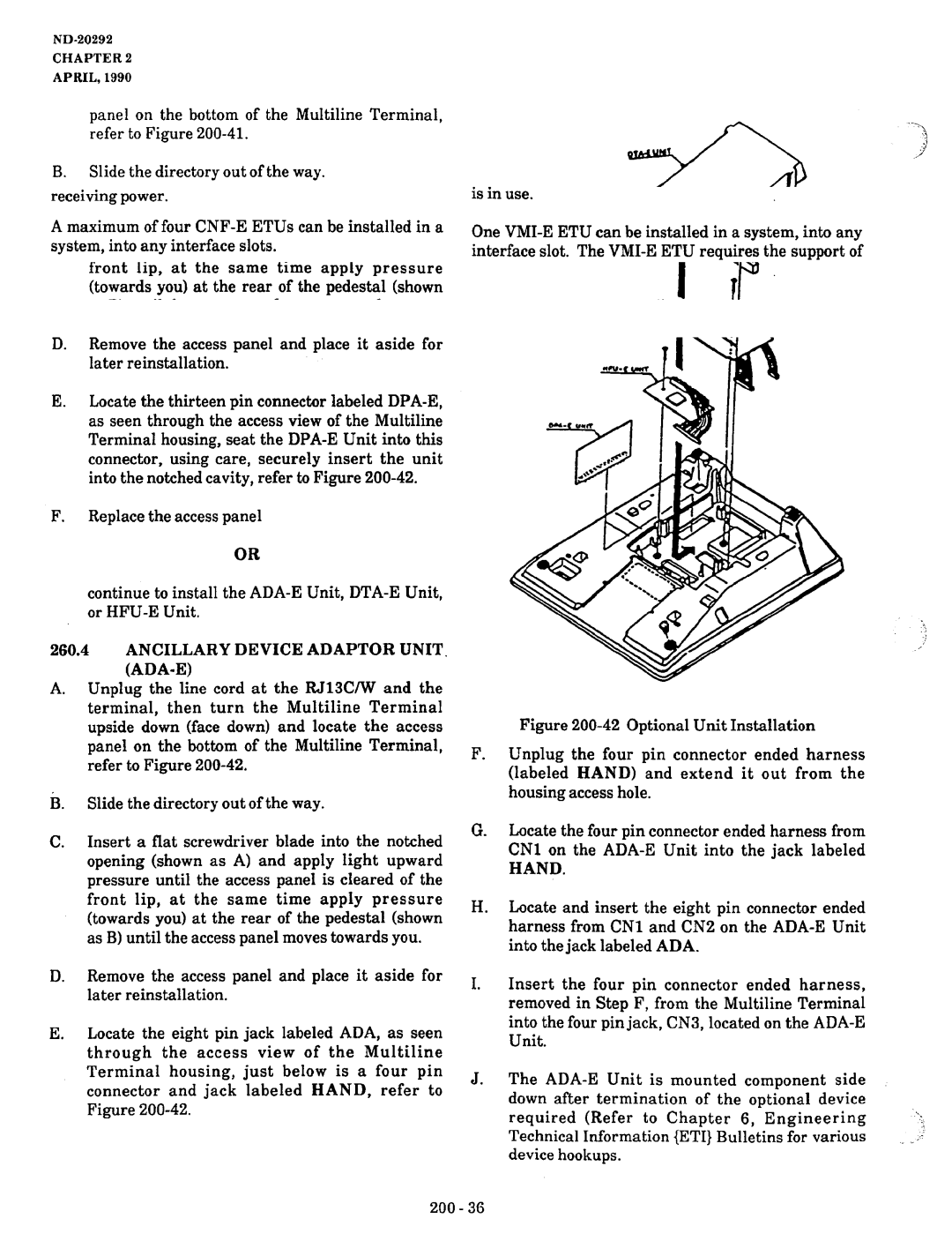 NEC nd-20292 manual Ancillary Device Adaptor UNIT. ADA-E 