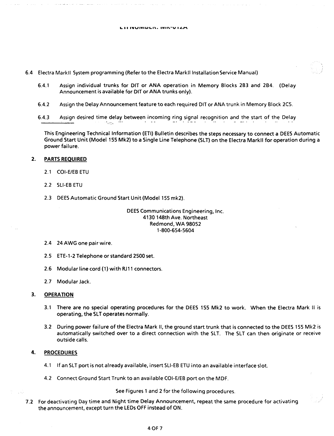 NEC nd-20292 manual Electra MARK11, NECAmerica Inc. Switchinq Terminals Division, ETI Number MK-014 Date April Description 