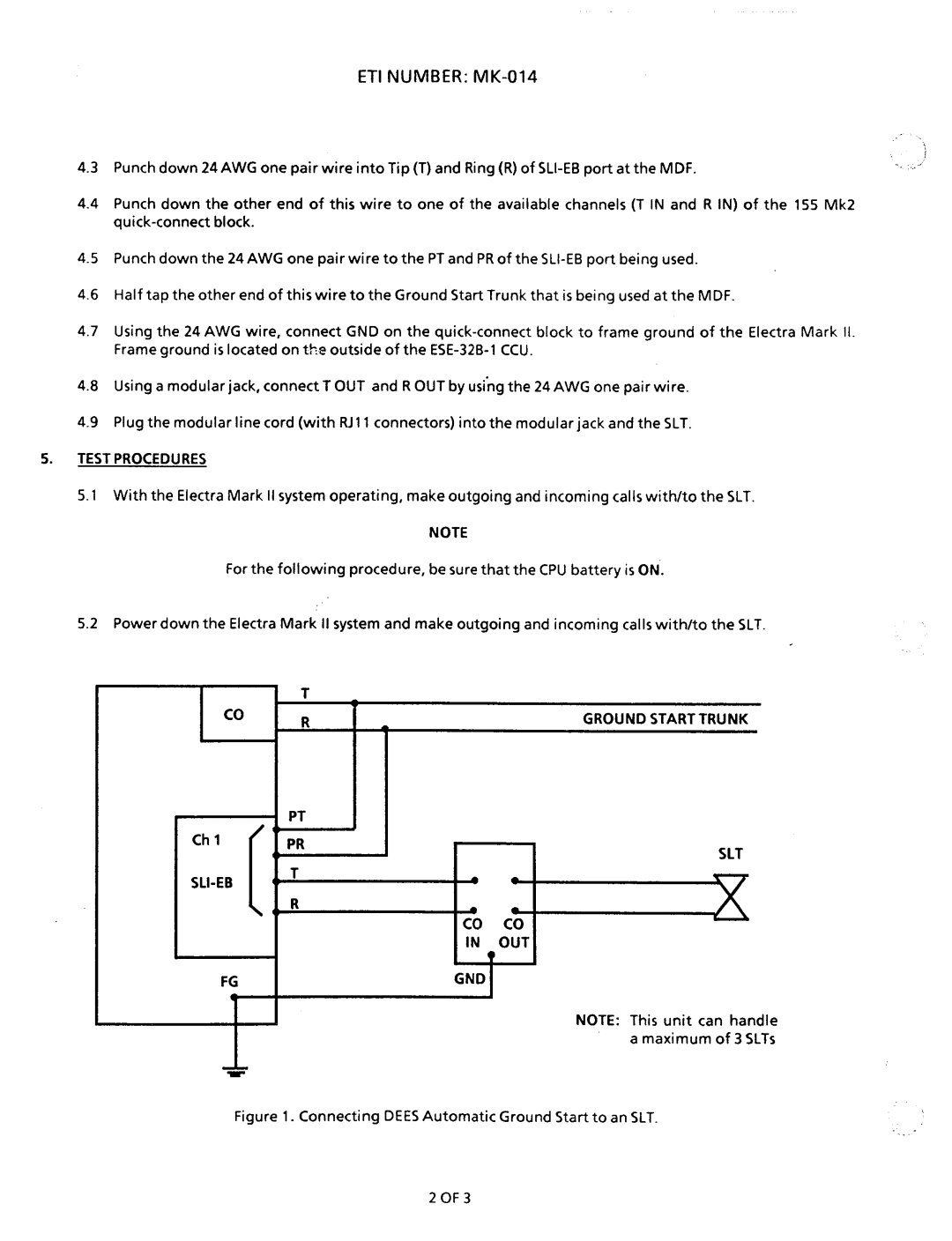 NEC nd-20292 manual ETI Number MK-014, Test Procedures, Ground Starttrunk, SLT SLI-EB OUT Fggnd 