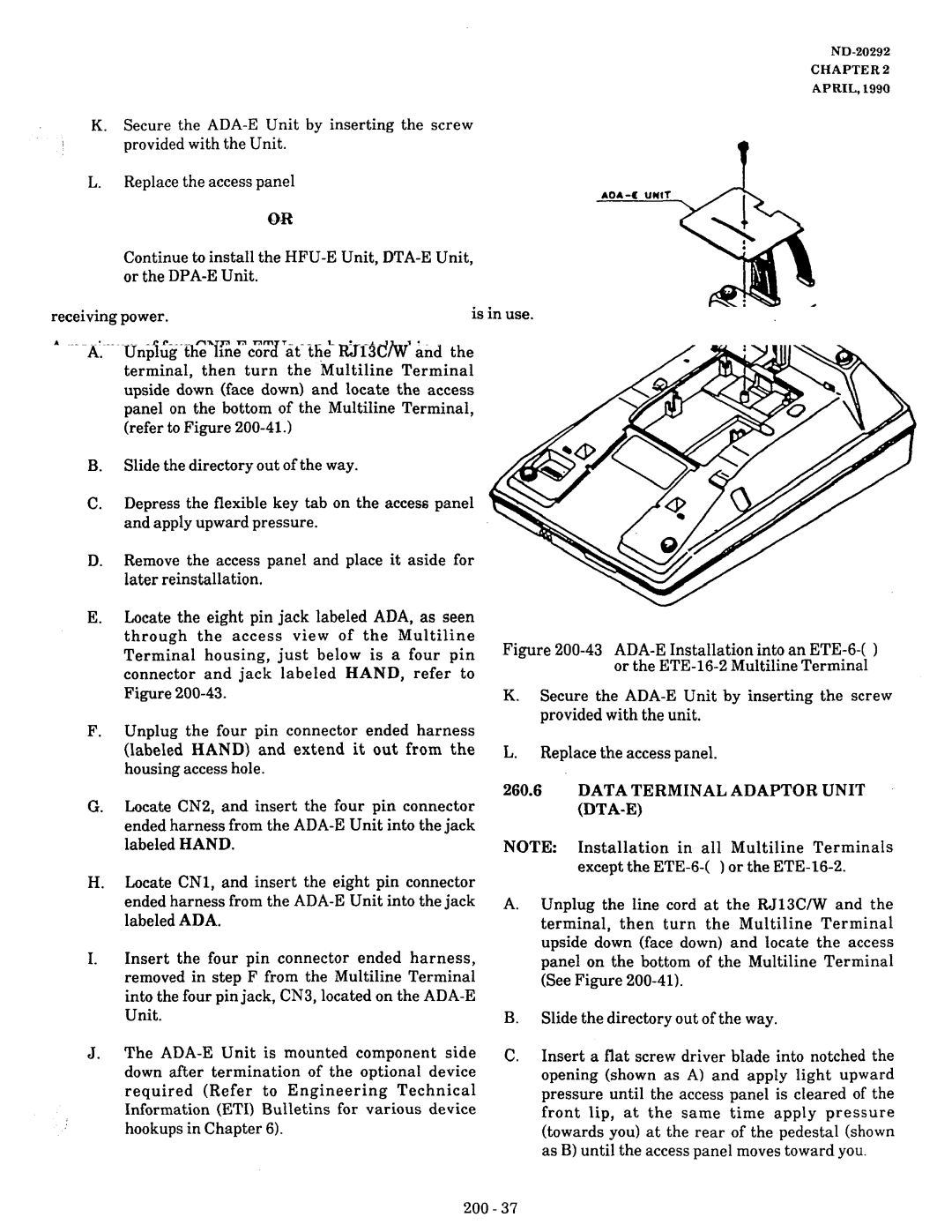 NEC nd-20292 manual Data Terminal Adaptor Unit DTA-E 