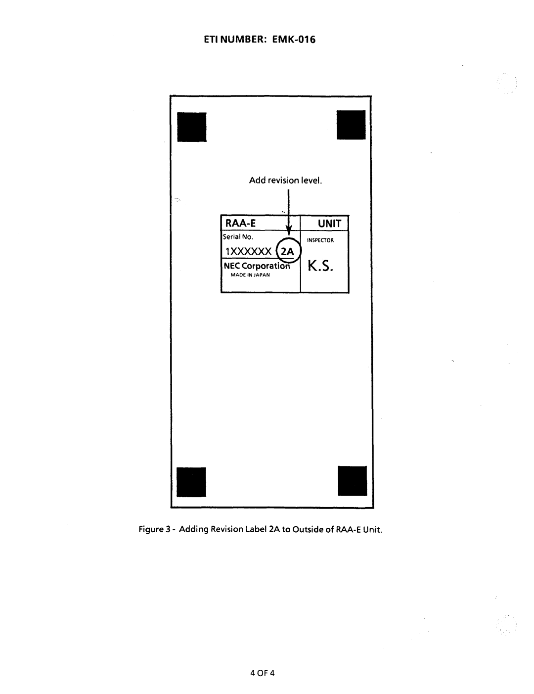 NEC nd-20292 manual Adding Revision Label 2A to Outside of RAA-E Unit 4OF4 