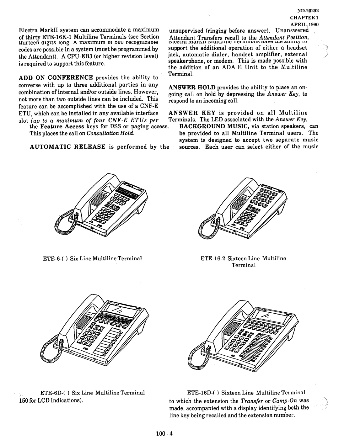 NEC nd-20292 manual Multiline Terminals 100-5 