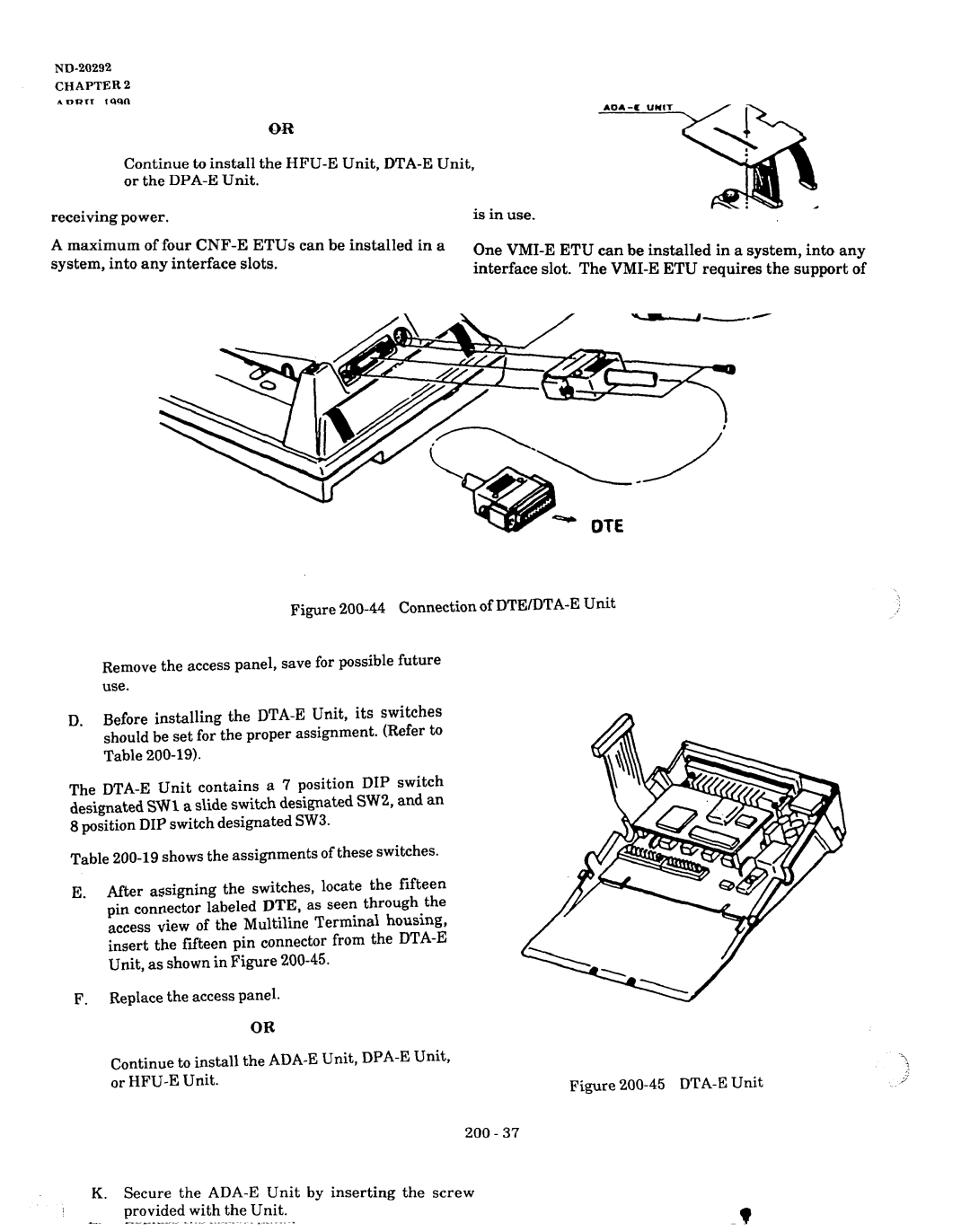 NEC nd-20292 manual DTA-E Unit 200 