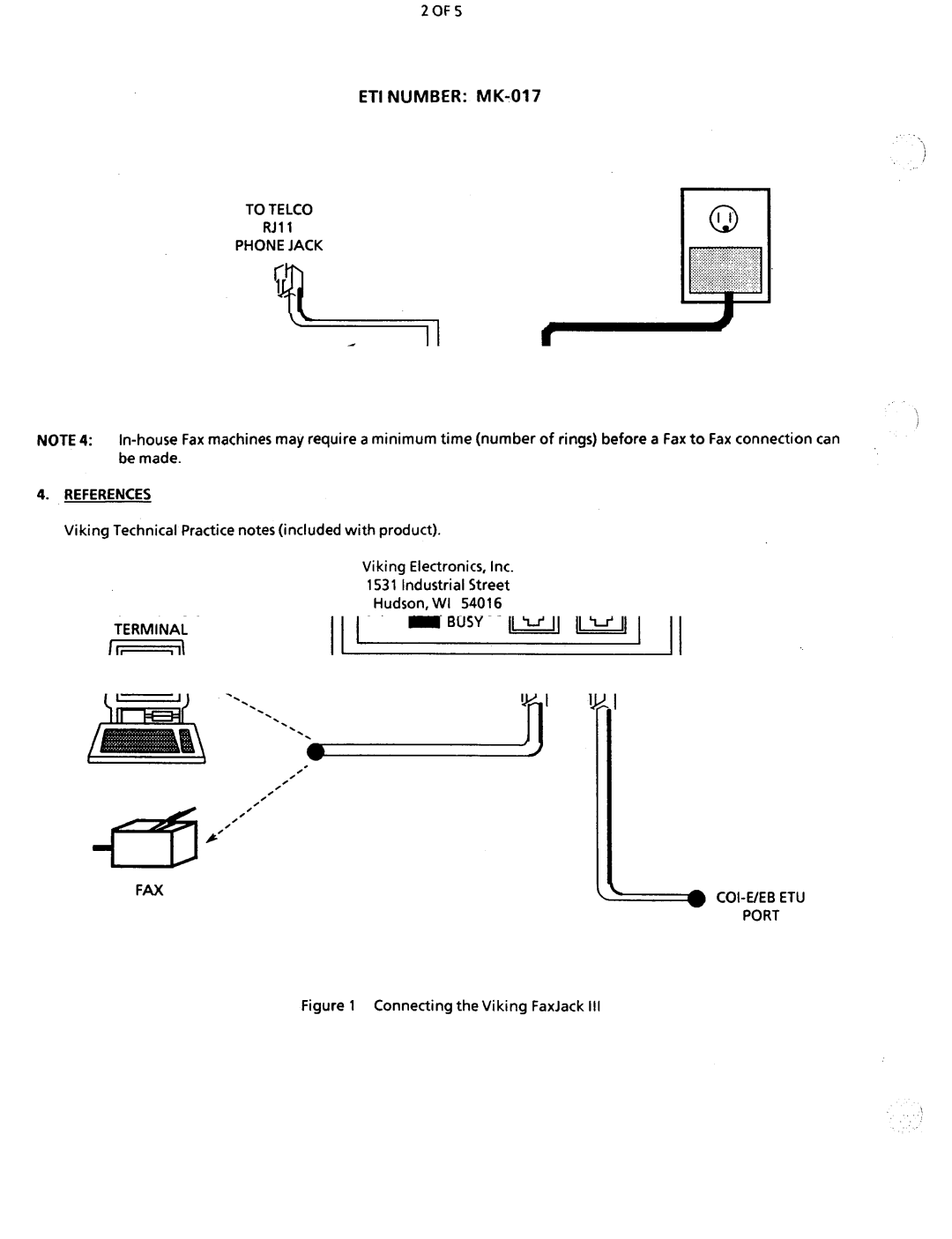 NEC nd-20292 manual To Telco, Connecting theviking FaxJack 4OF5 