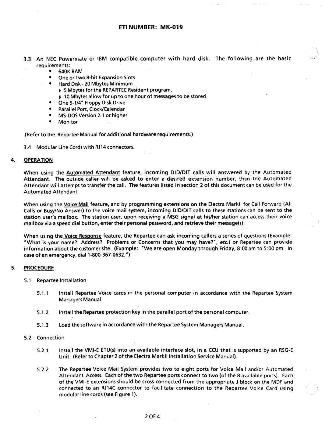 NEC nd-20292 manual ETI Number MK-019, Procedure 