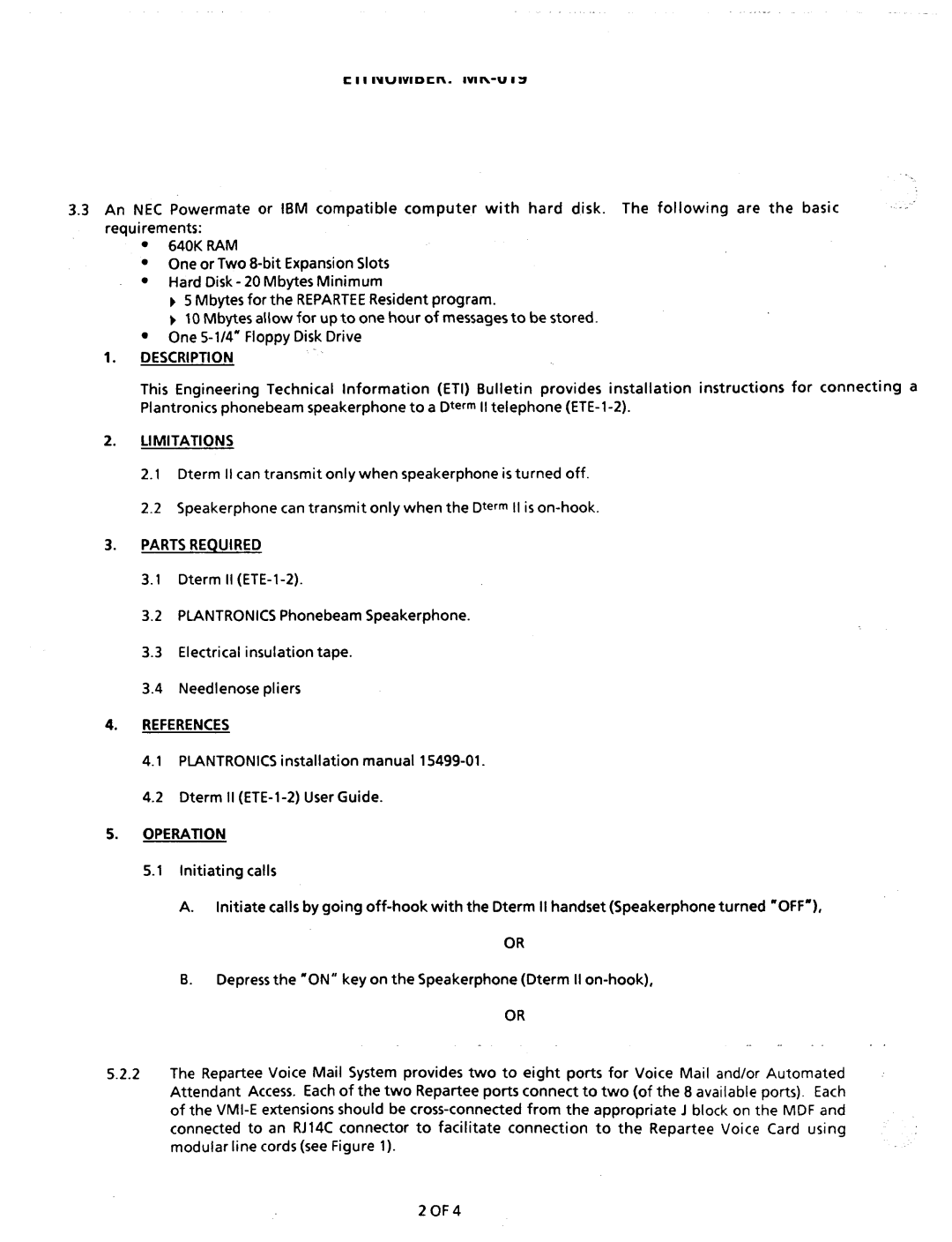 NEC nd-20292 manual Dterm, ETI Number DS-001 Date April Description, Limitations, 1OFS 