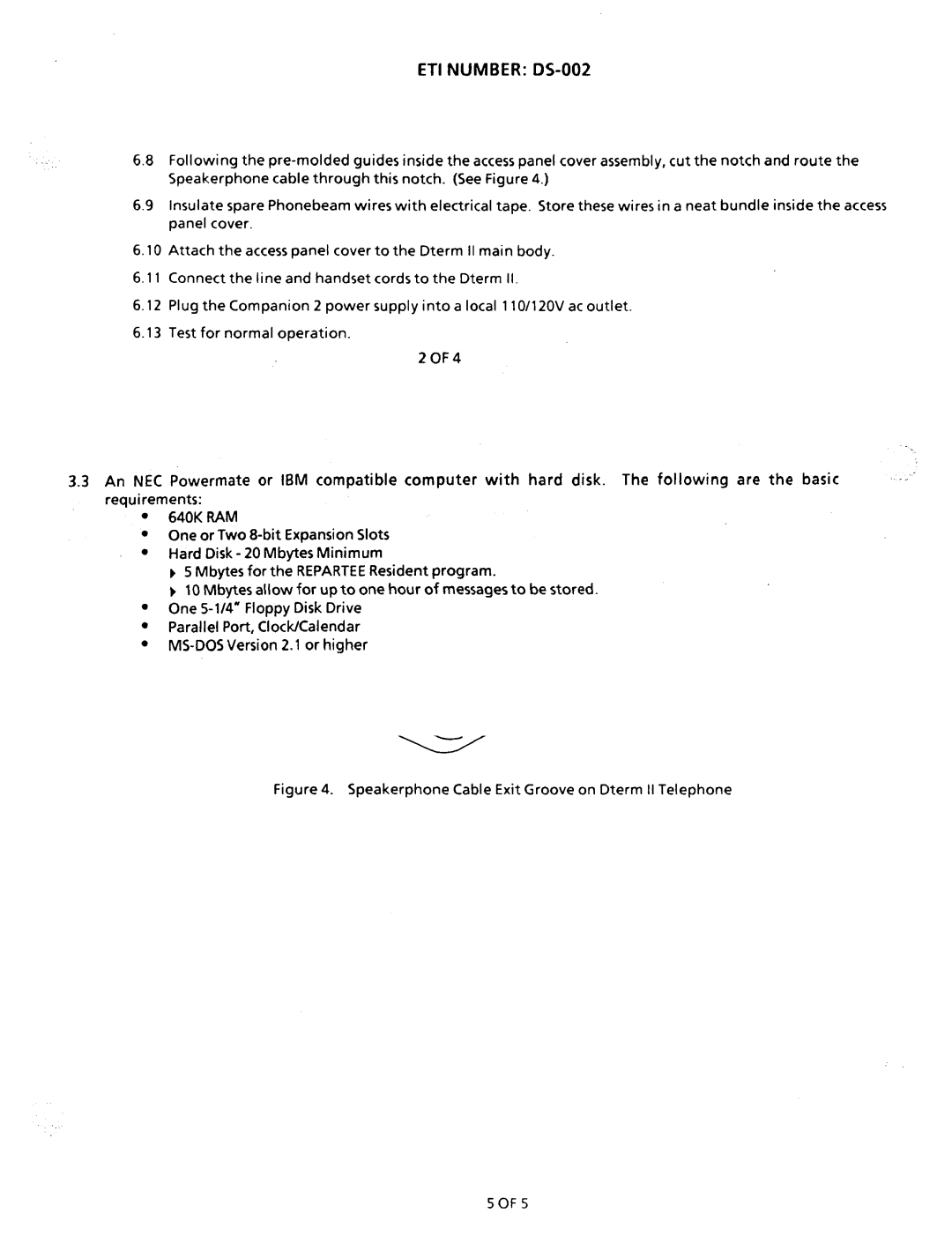 NEC nd-20292 manual ETI Number OS-002, Speakerphone Cable Exit Groove on Dterm II Telephone 5OF5 